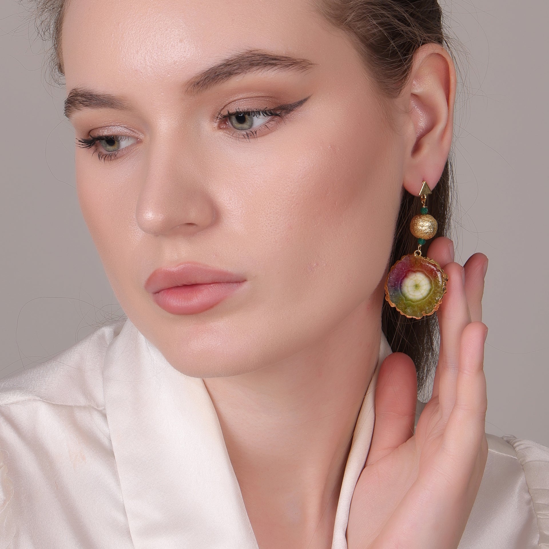 Dua Solar Quartz Gold-Plated Drop Earrings – Handcrafted Multicolor Gemstone Jewelry for Women