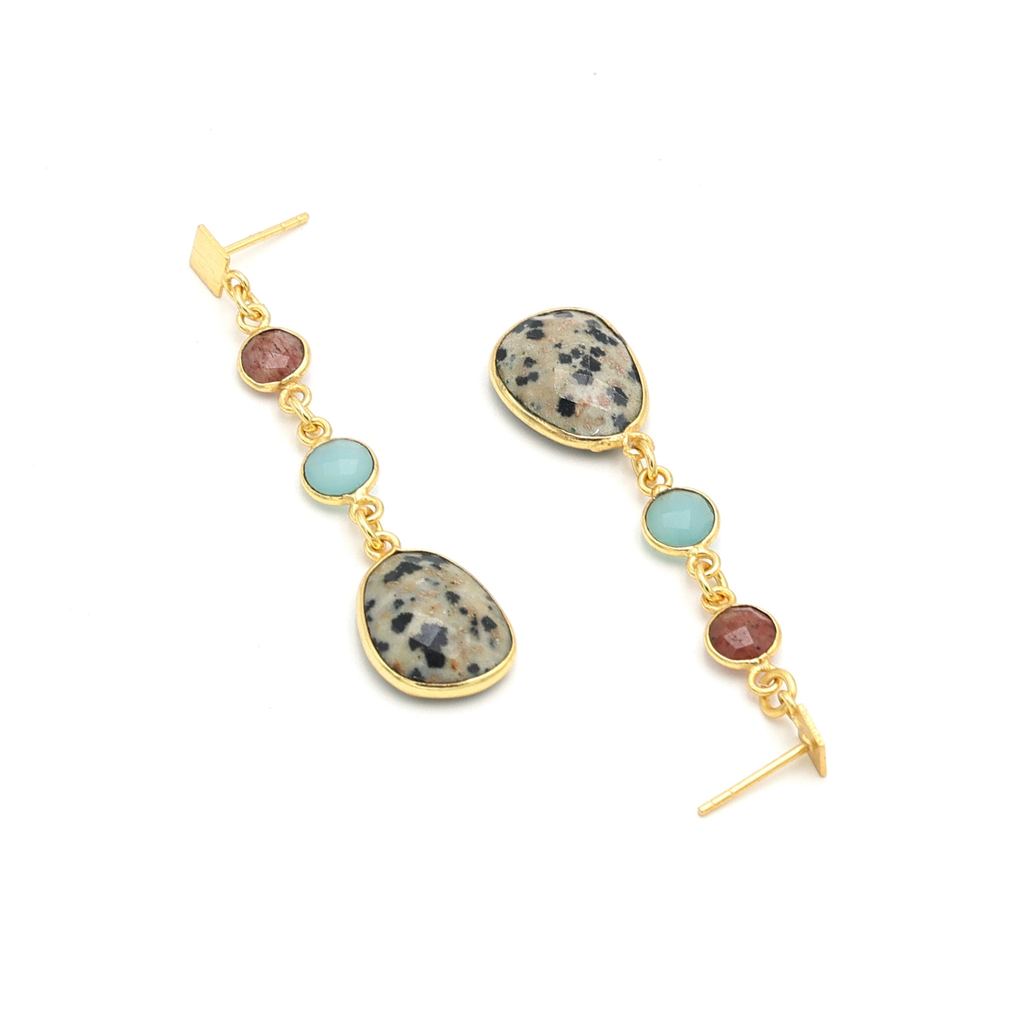 DuaStrawberryBlueChalcedonyDalmatianJasperEarrings_HandcraftedGold-PlatedUniqueJewelry_3