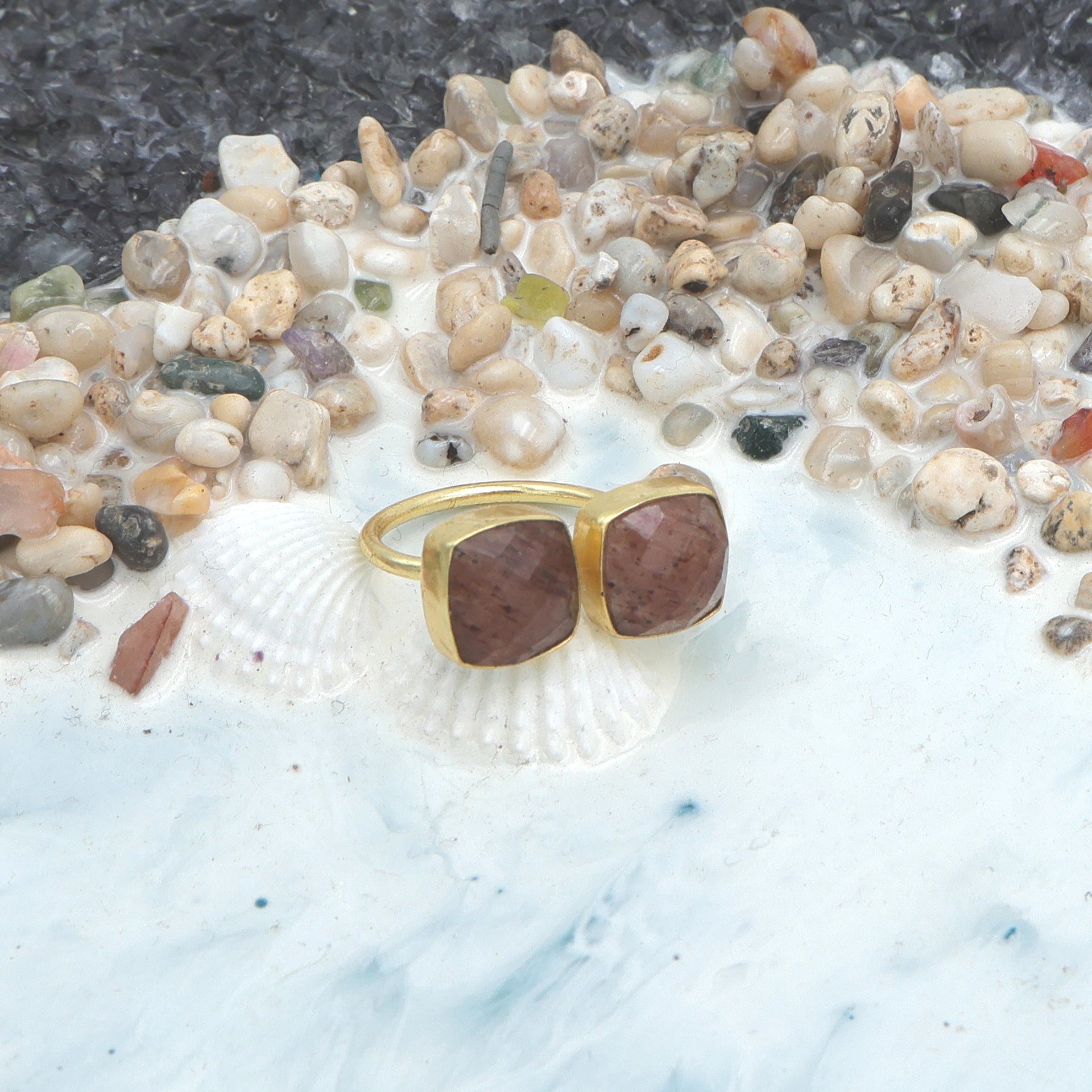 Dua Strawberry Quartz Cushion Ring | Adjustable Gold Plated Women’s Jewelry