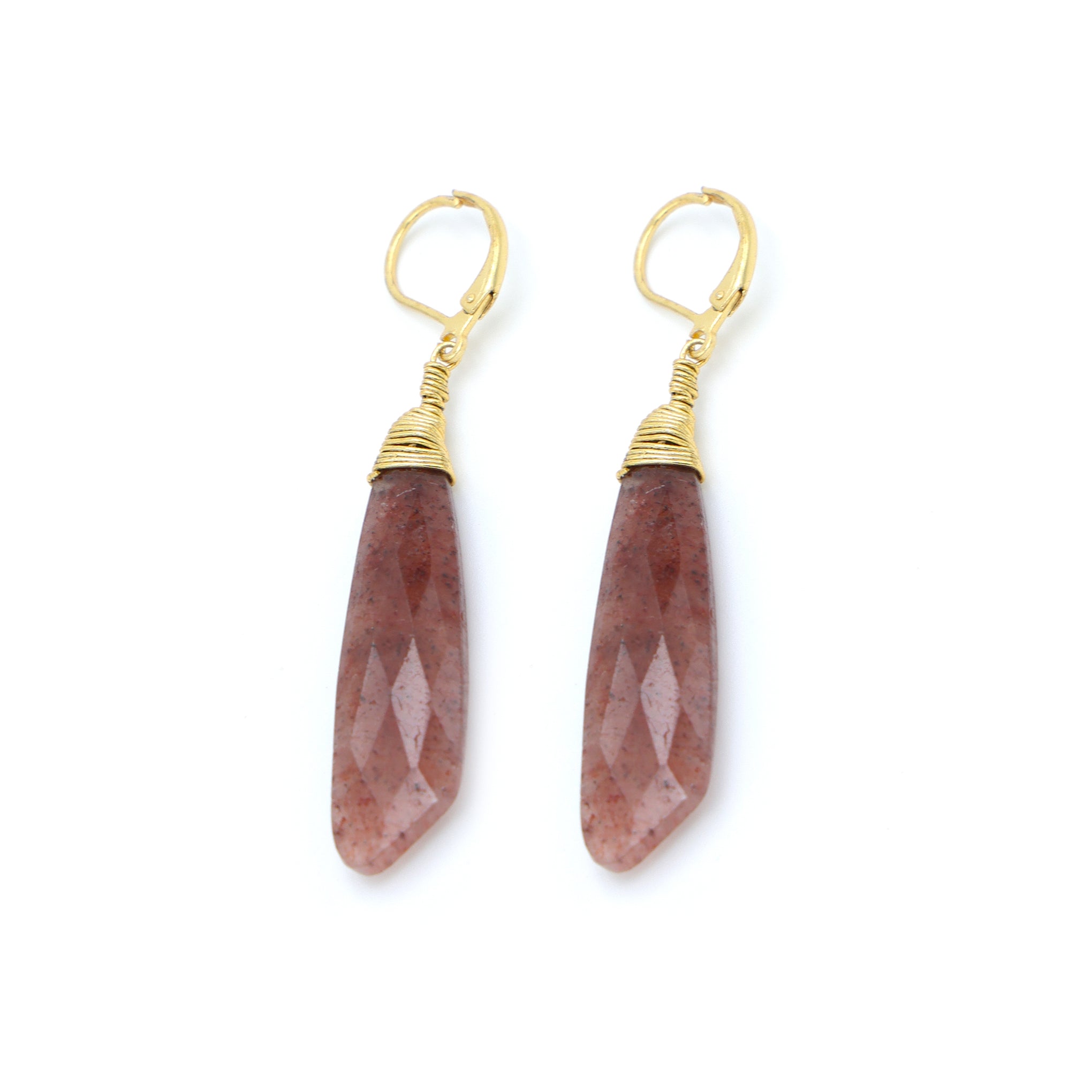 DuaStrawberryQuartzEarringsHandmadeGoldPlatedStatementJewelryforWomen
