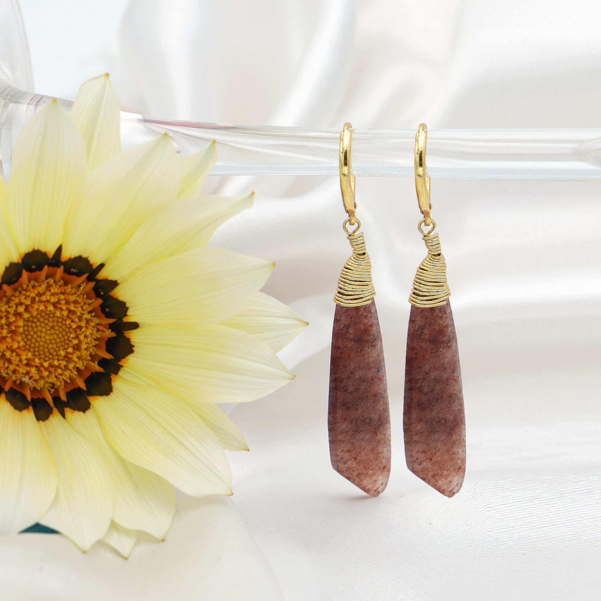 DuaStrawberryQuartzEarringsHandmadeGoldPlatedStatementJewelryforWomen
