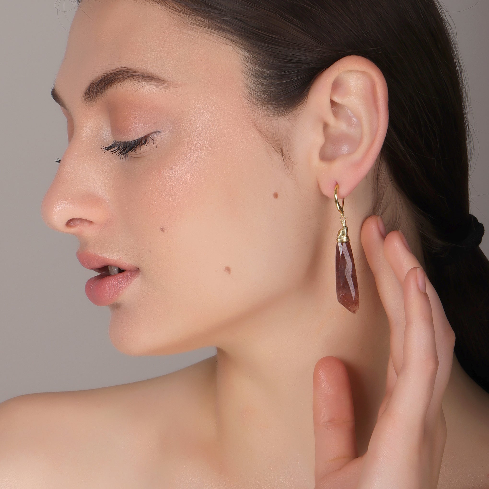 DuaStrawberryQuartzEarringsHandmadeGoldPlatedStatementJewelryforWomen
