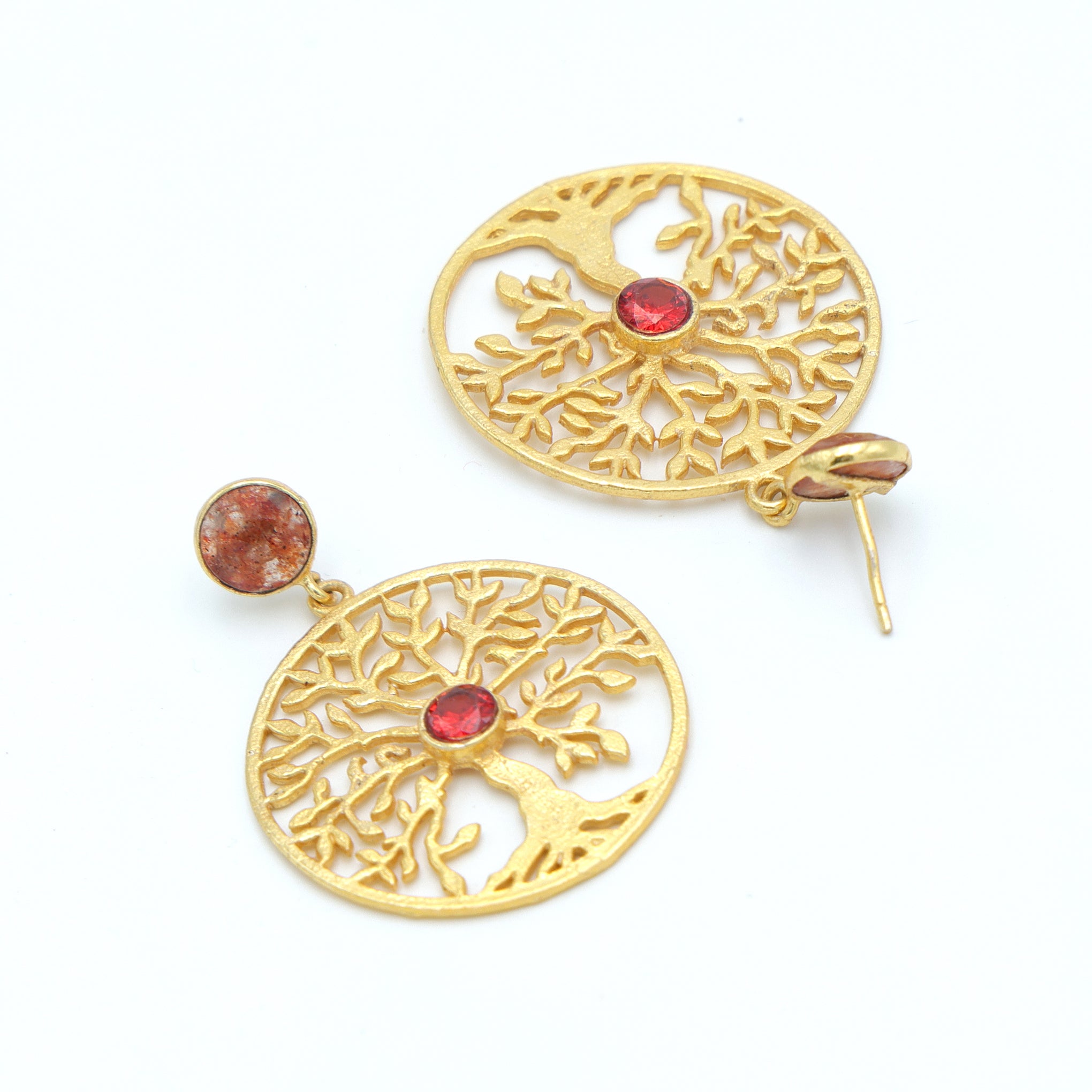 Dua Strawberry Quartz Tree Earrings – Handmade Gold-Plated Statement Jewelry - Dua Online