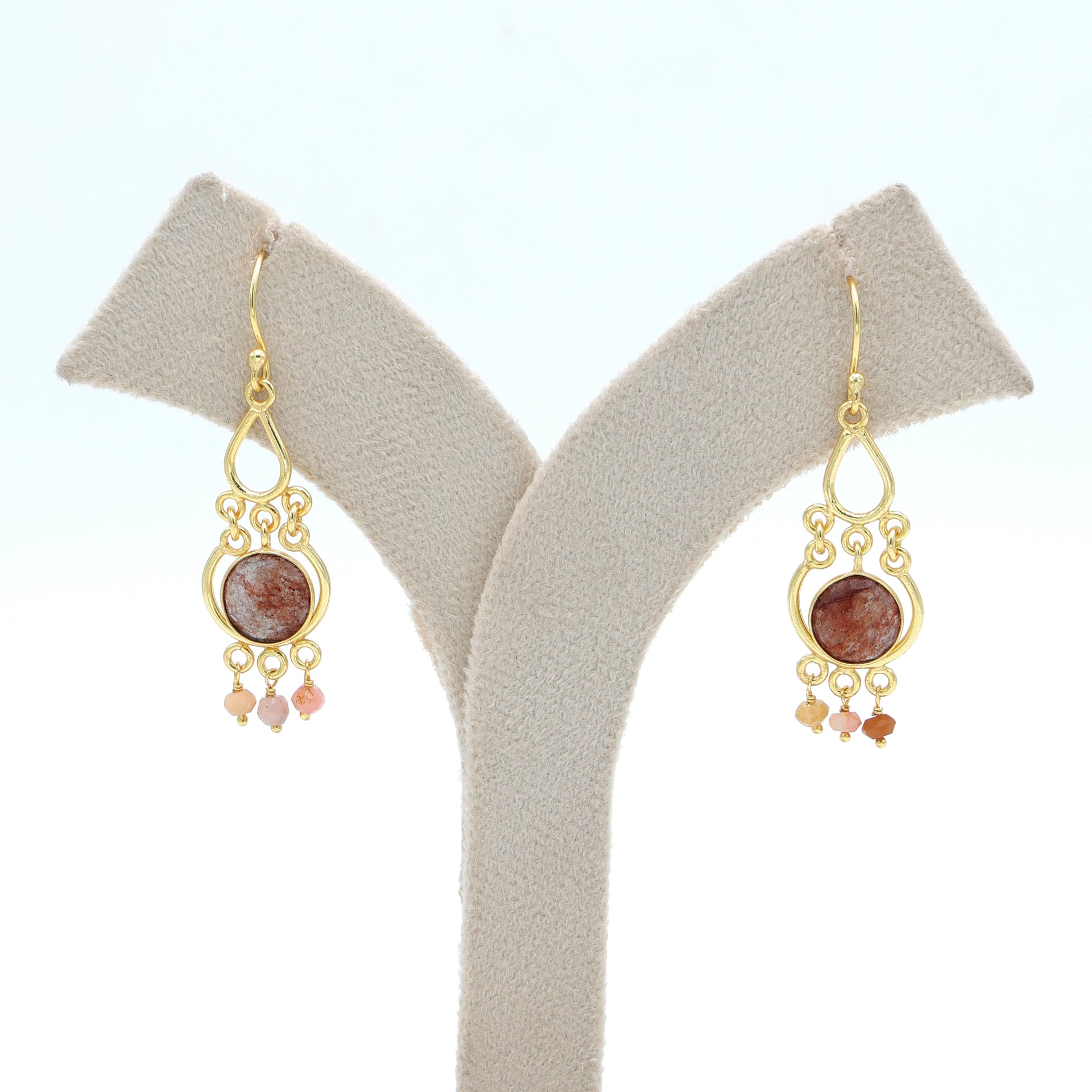DuaStrawberryQuartzandPinkOpalEarringsHandmadeGoldPlatedJewelry