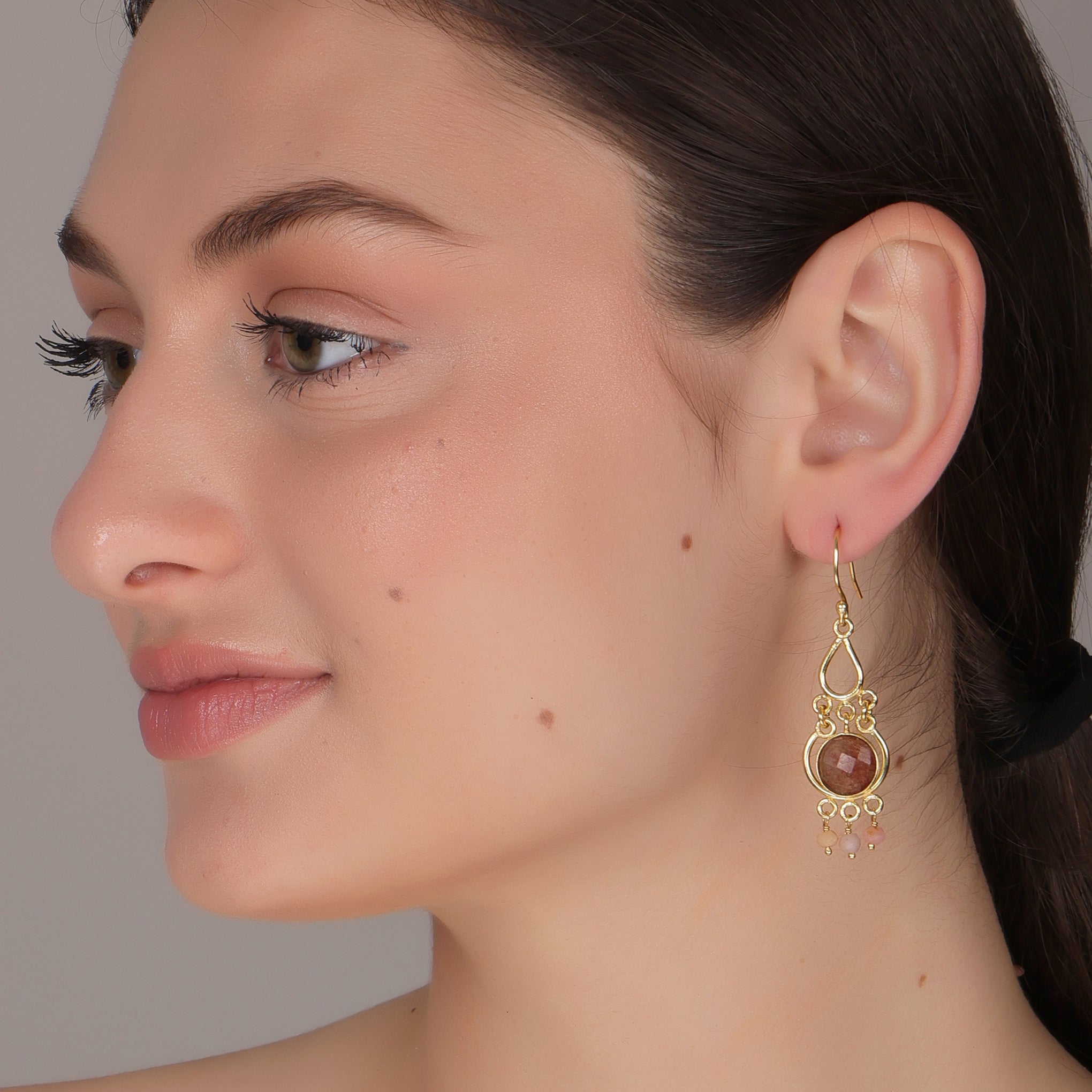 DuaStrawberryQuartzandPinkOpalEarringsHandmadeGoldPlatedJewelry