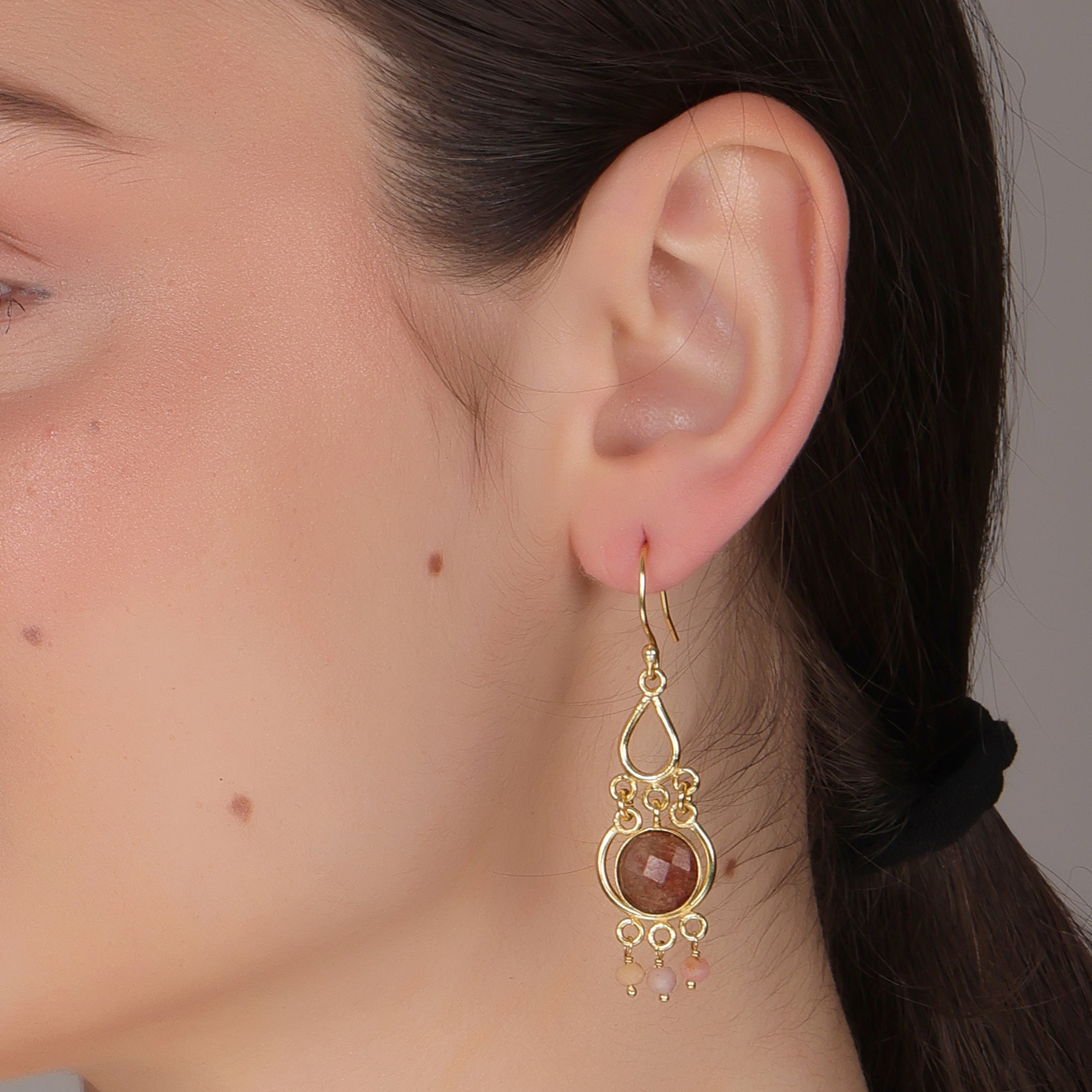 DuaStrawberryQuartzandPinkOpalEarringsHandmadeGoldPlatedJewelry