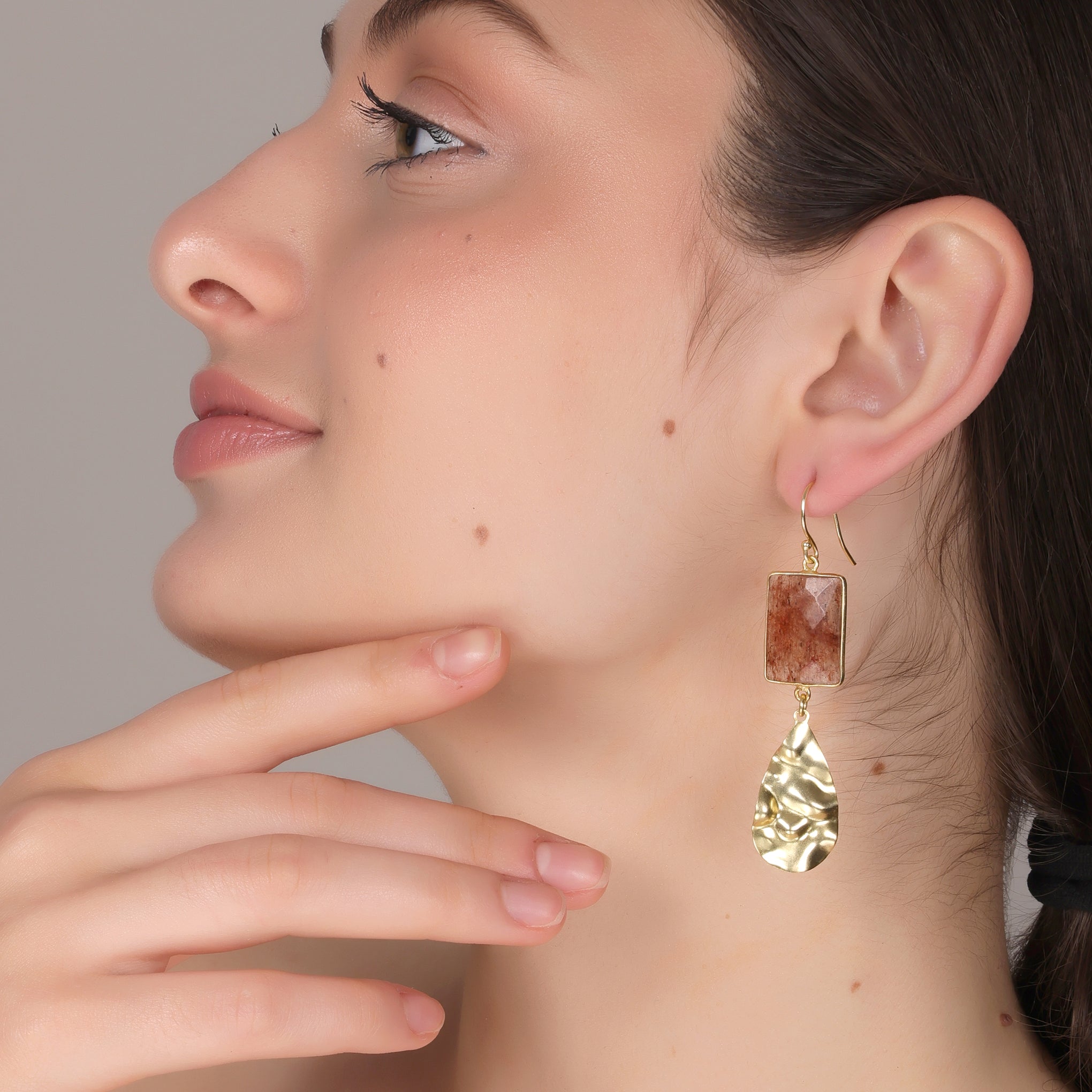 DuaStrawberryRectangleEarringsHandcraftedGoldPlatedJewelryforWomen