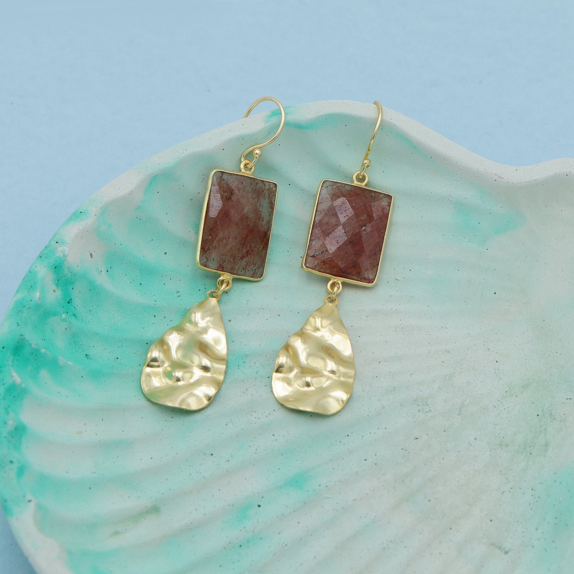 DuaStrawberryRectangleEarringsHandcraftedGoldPlatedJewelryforWomen