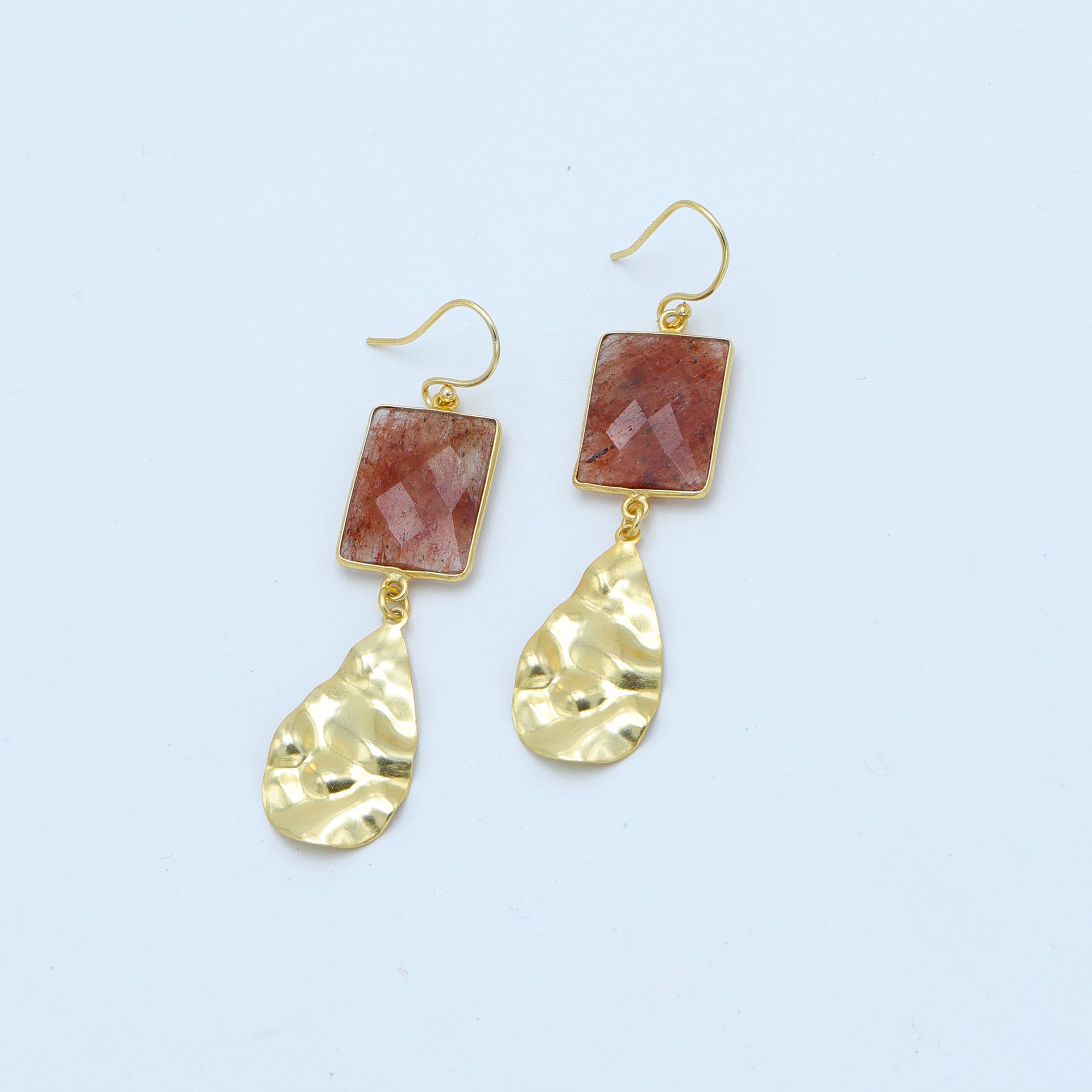 DuaStrawberryRectangleEarringsHandcraftedGoldPlatedJewelryforWomen