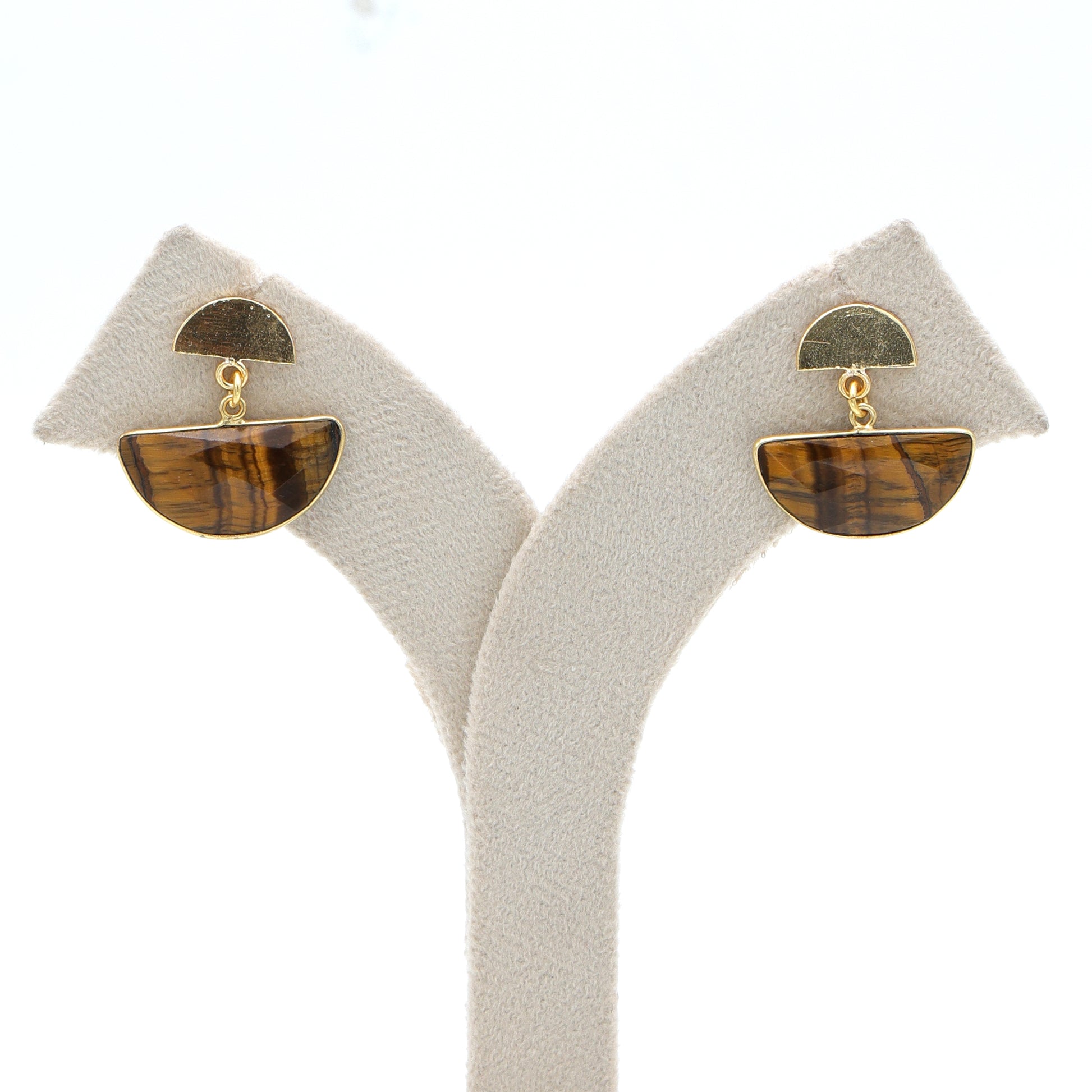 Dua Tiger Eye Half Moon Earrings – Handmade Gold-Plated Statement Jewelry - Dua Online