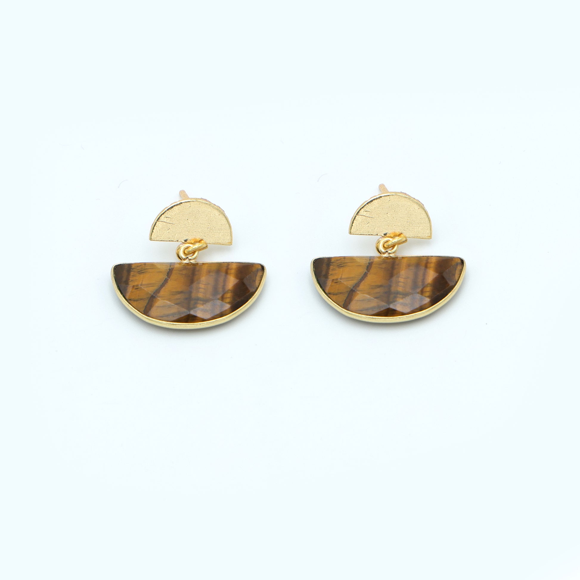 Dua Tiger Eye Half Moon Earrings – Handmade Gold-Plated Statement Jewelry - Dua Online