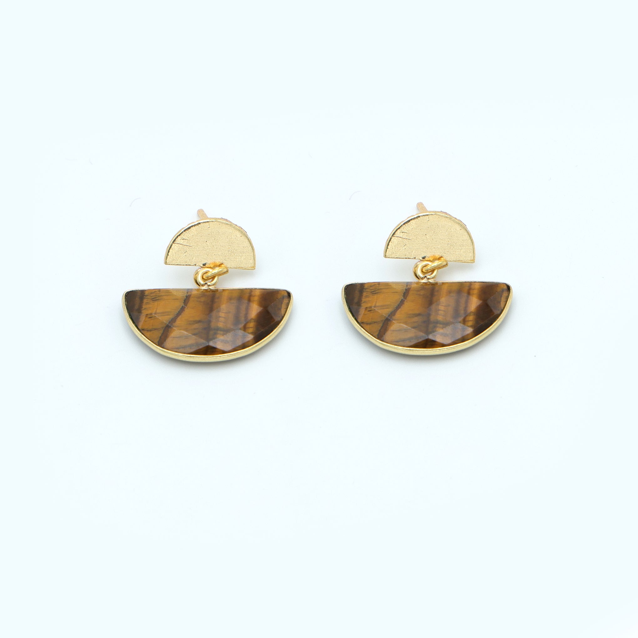 Dua Tiger Eye Half Moon Earrings – Handmade Gold-Plated Statement Jewelry - Dua Online