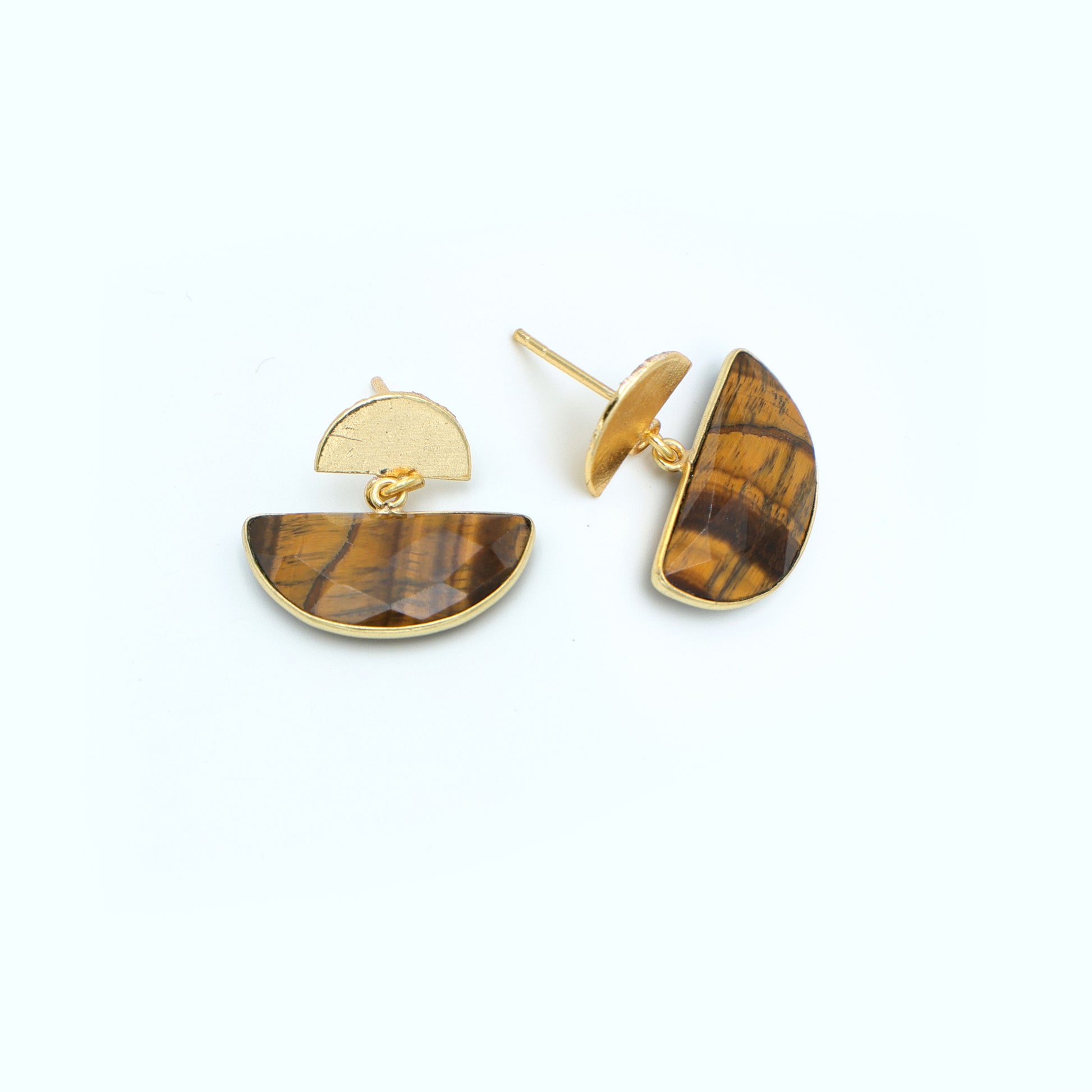 Dua Tiger Eye Half Moon Earrings – Handmade Gold-Plated Statement Jewelry - Dua Online