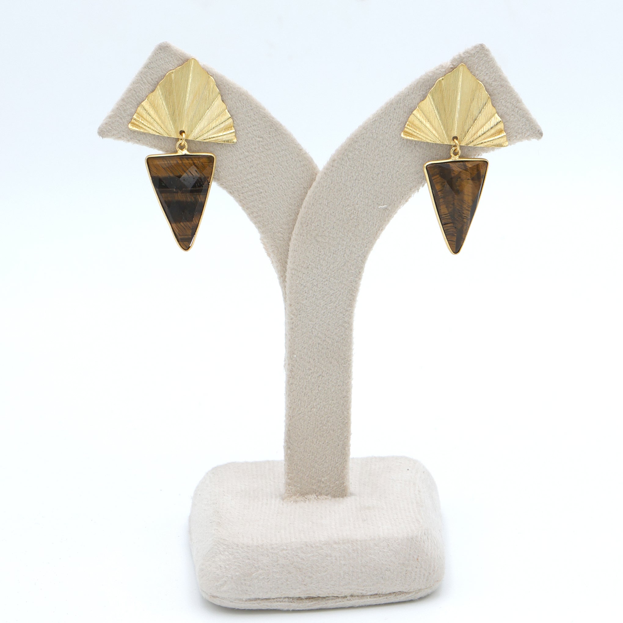 DuaTigerEyeTriangleEarringsHandmadeGoldPlatedBohoJewelryforWomen