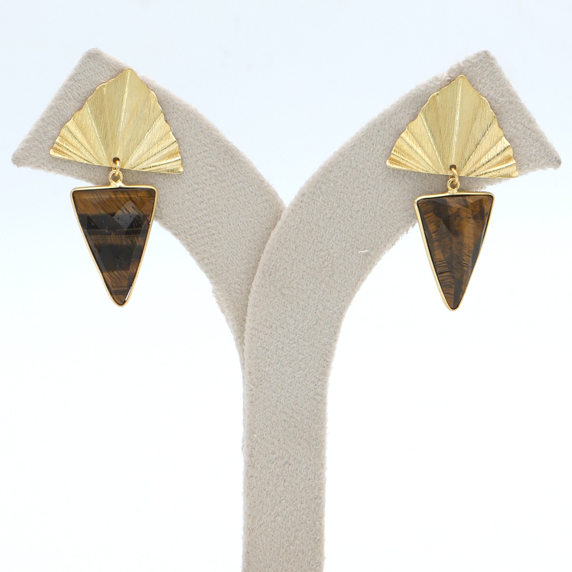 DuaTigerEyeTriangleEarringsHandmadeGoldPlatedBohoJewelryforWomen