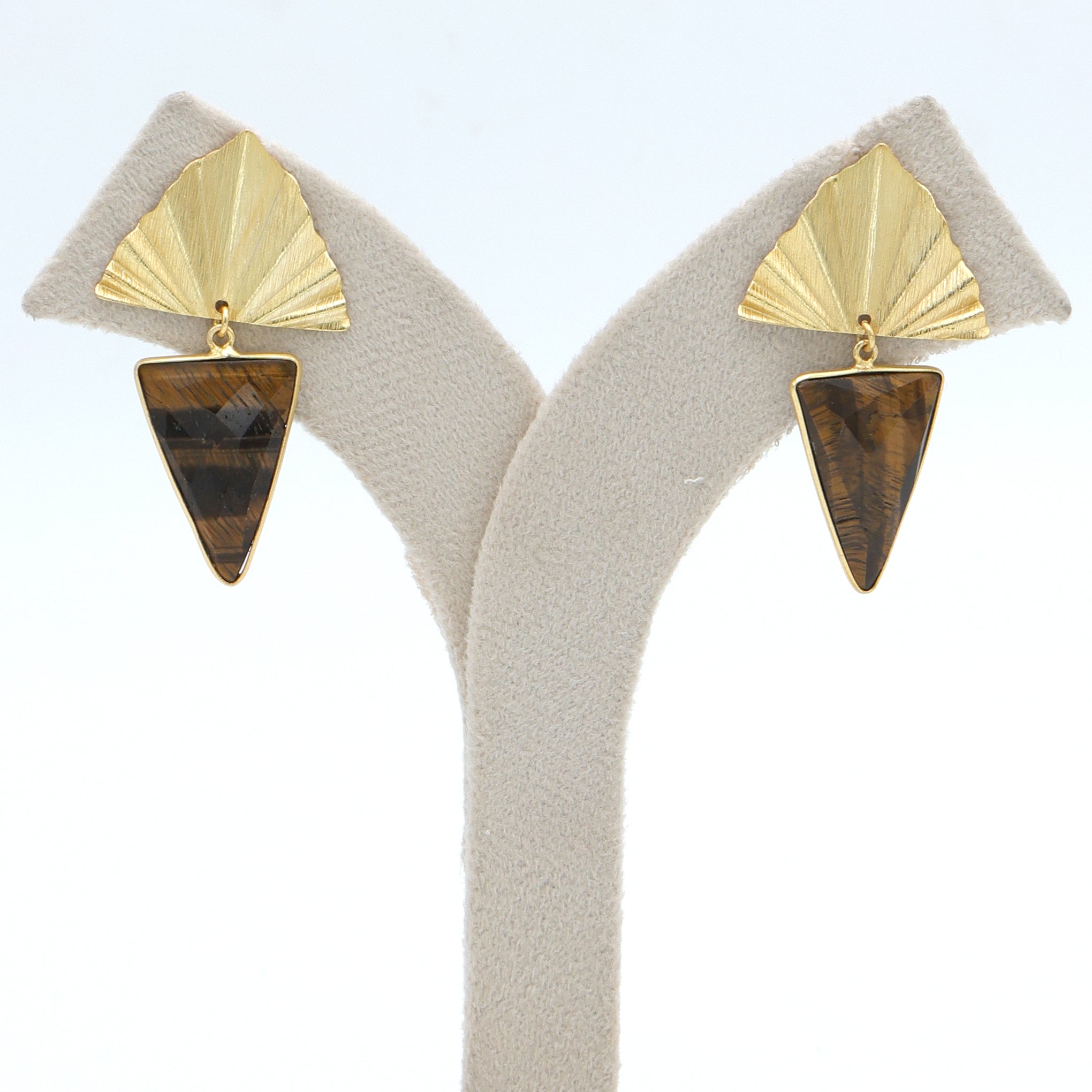 DuaTigerEyeTriangleEarringsHandmadeGoldPlatedBohoJewelryforWomen