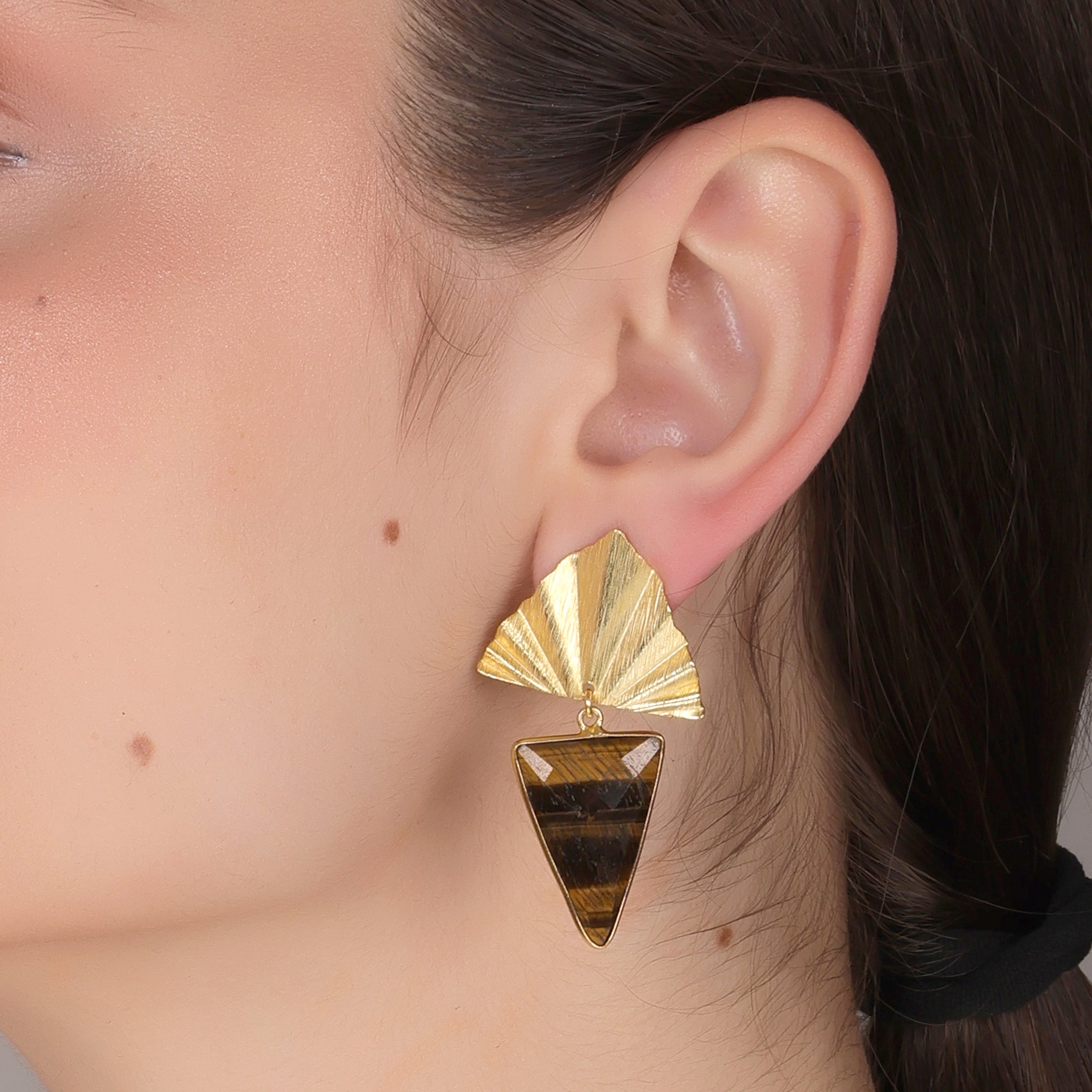 DuaTigerEyeTriangleEarringsHandmadeGoldPlatedBohoJewelryforWomen