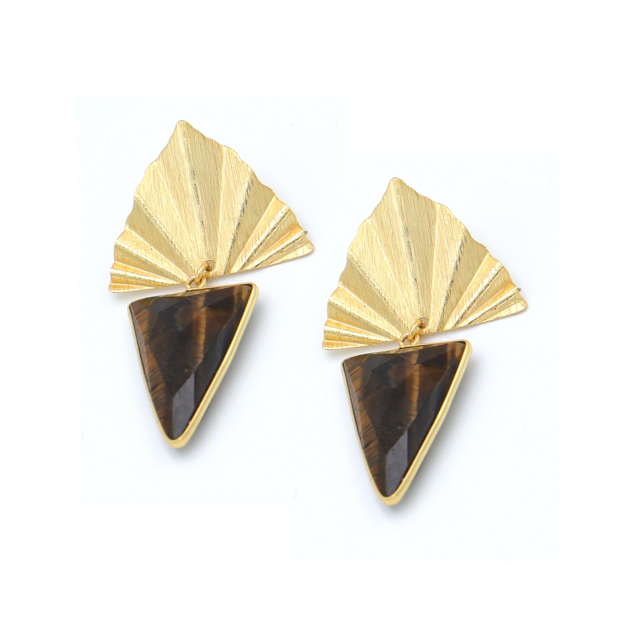 DuaTigerEyeTriangleEarringsHandmadeGoldPlatedBohoJewelryforWomen