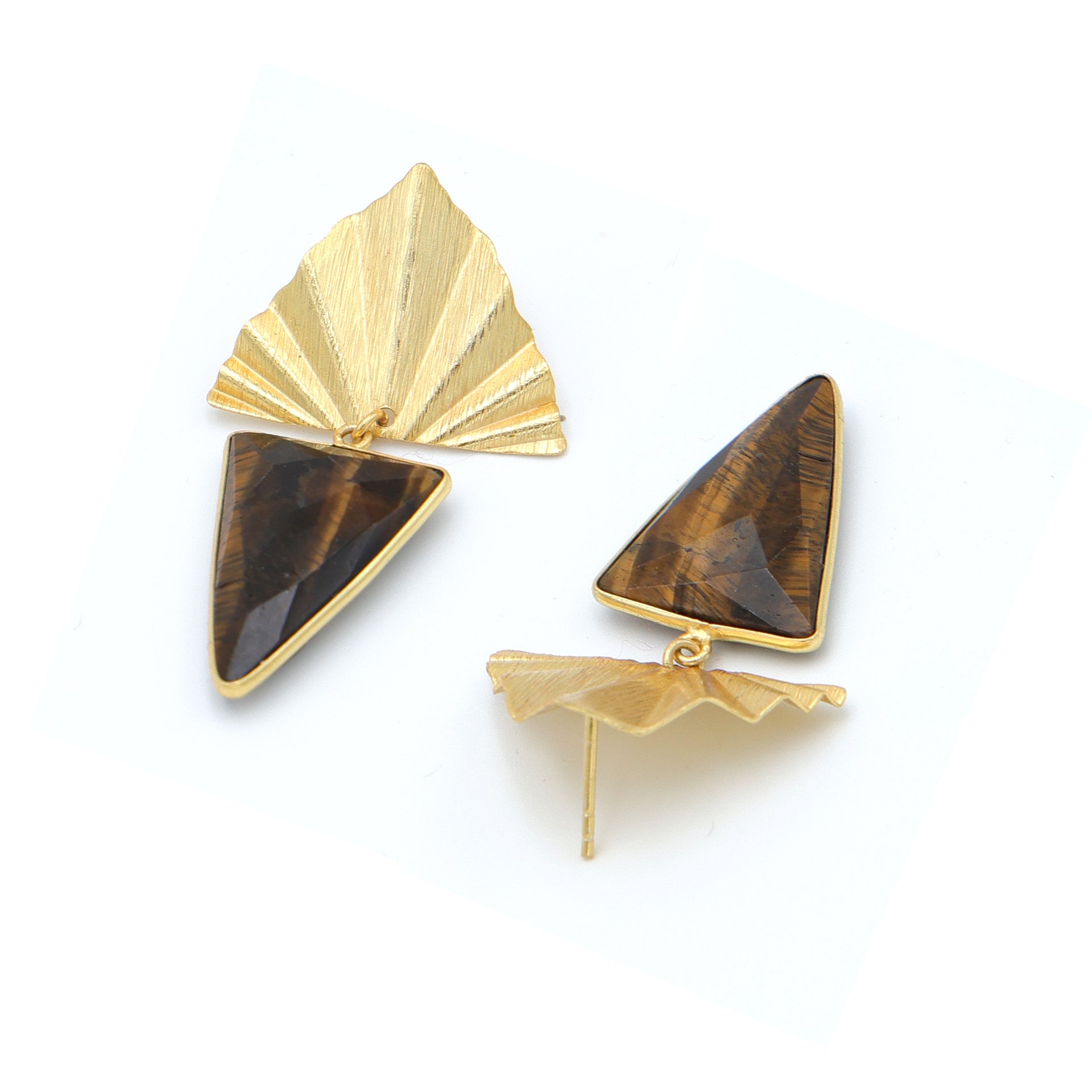 DuaTigerEyeTriangleEarringsHandmadeGoldPlatedBohoJewelryforWomen