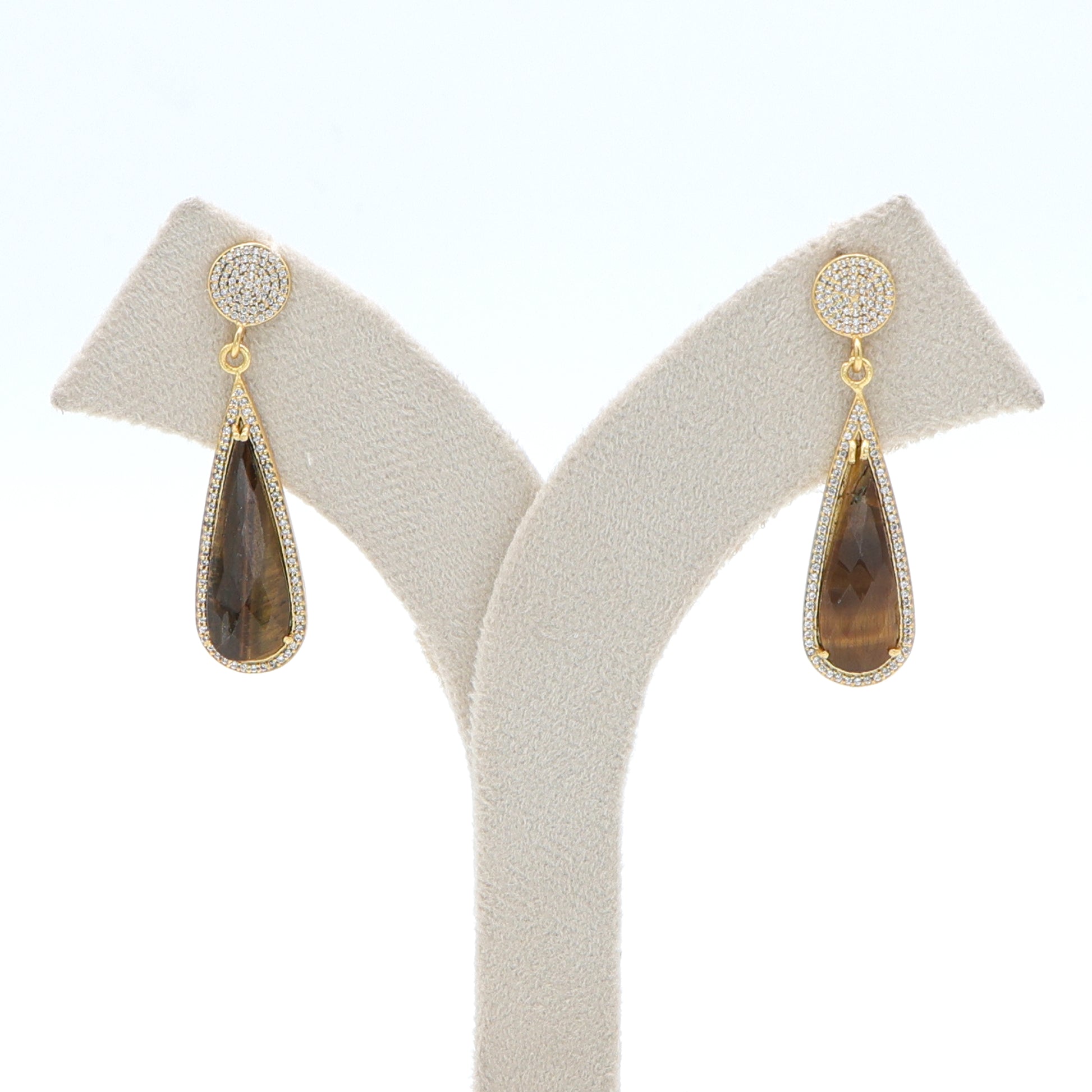 Dua Tiger Eye and CZ Earrings – Handmade Gold-Plated Elegant Jewelry - Dua Online