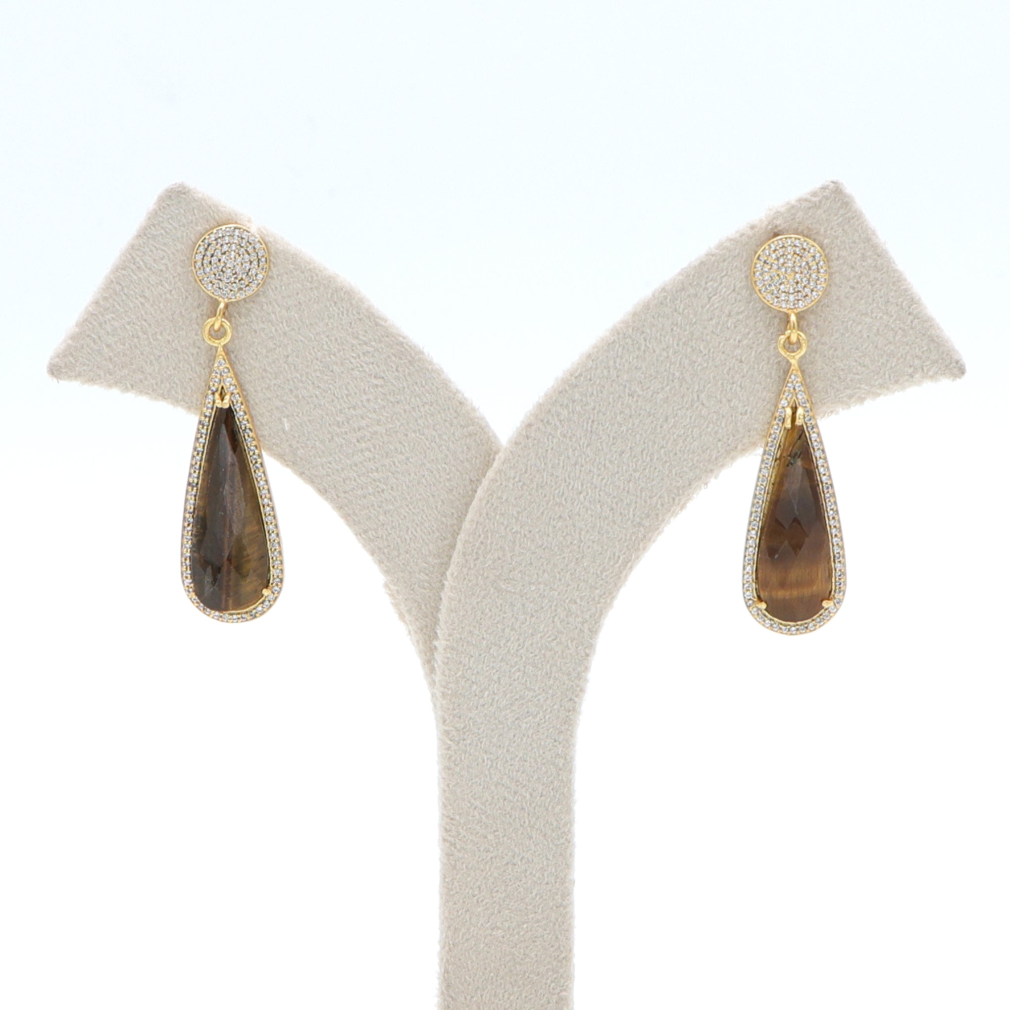 Dua Tiger Eye and CZ Earrings – Handmade Gold-Plated Elegant Jewelry - Dua Online