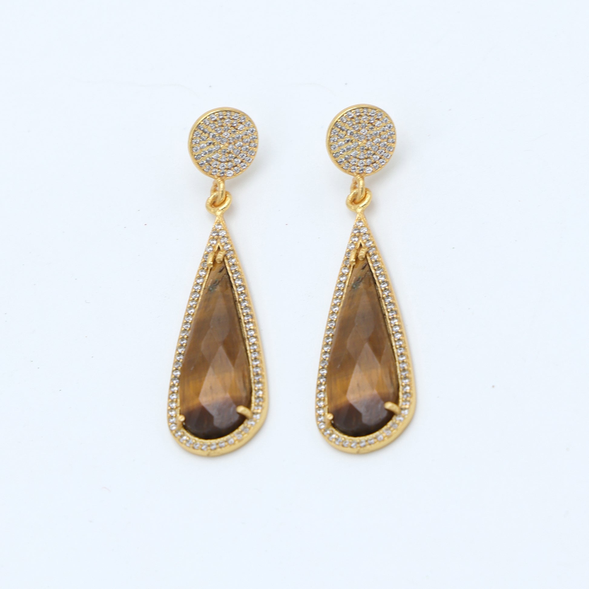 Dua Tiger Eye and CZ Earrings – Handmade Gold-Plated Elegant Jewelry - Dua Online