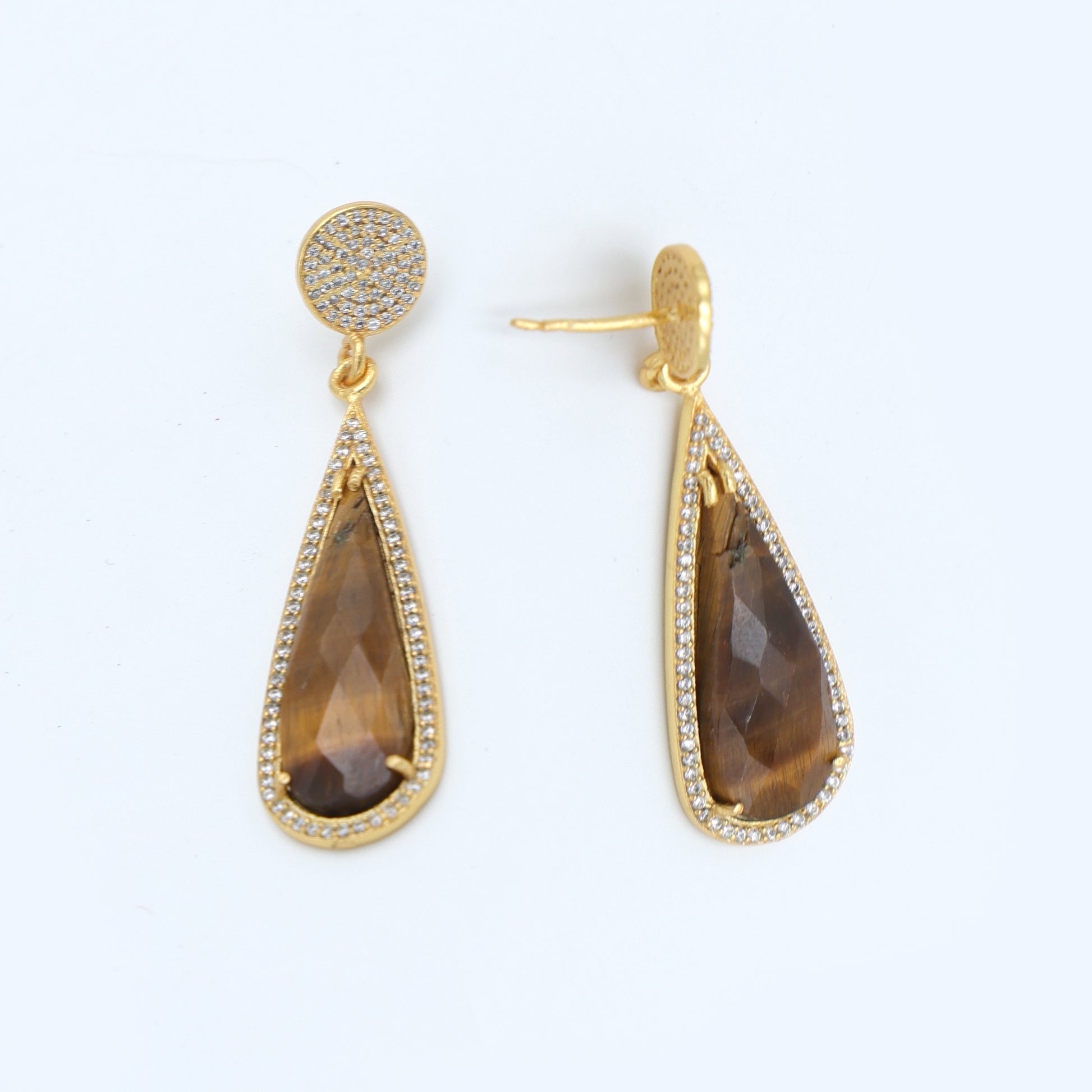 Dua Tiger Eye and CZ Earrings – Handmade Gold-Plated Elegant Jewelry - Dua Online