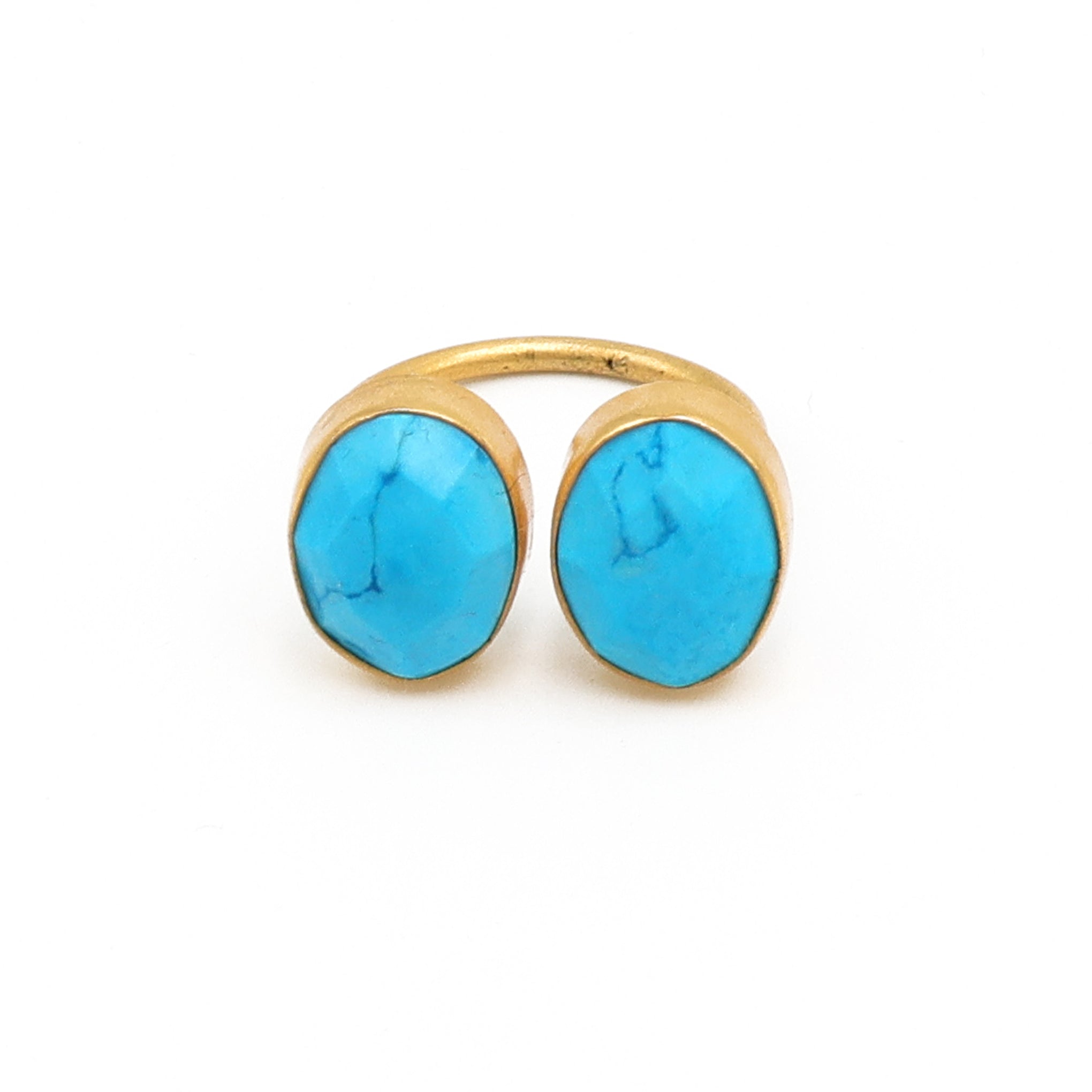 Dua Turquoise Oval Adjustable Ring | Gold Plated Brass Jewelry for Women