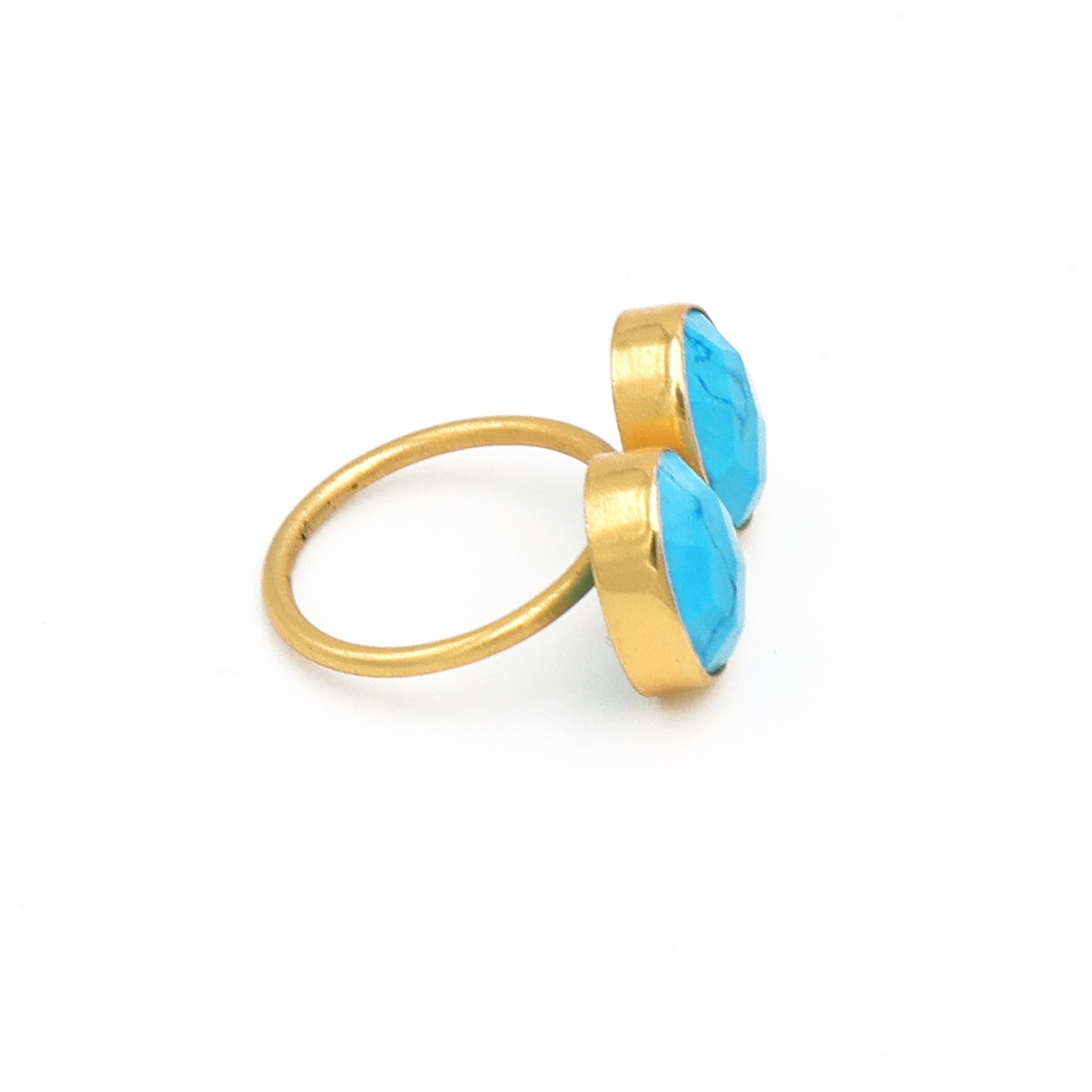Dua Turquoise Oval Adjustable Ring | Gold Plated Brass Jewelry for Women