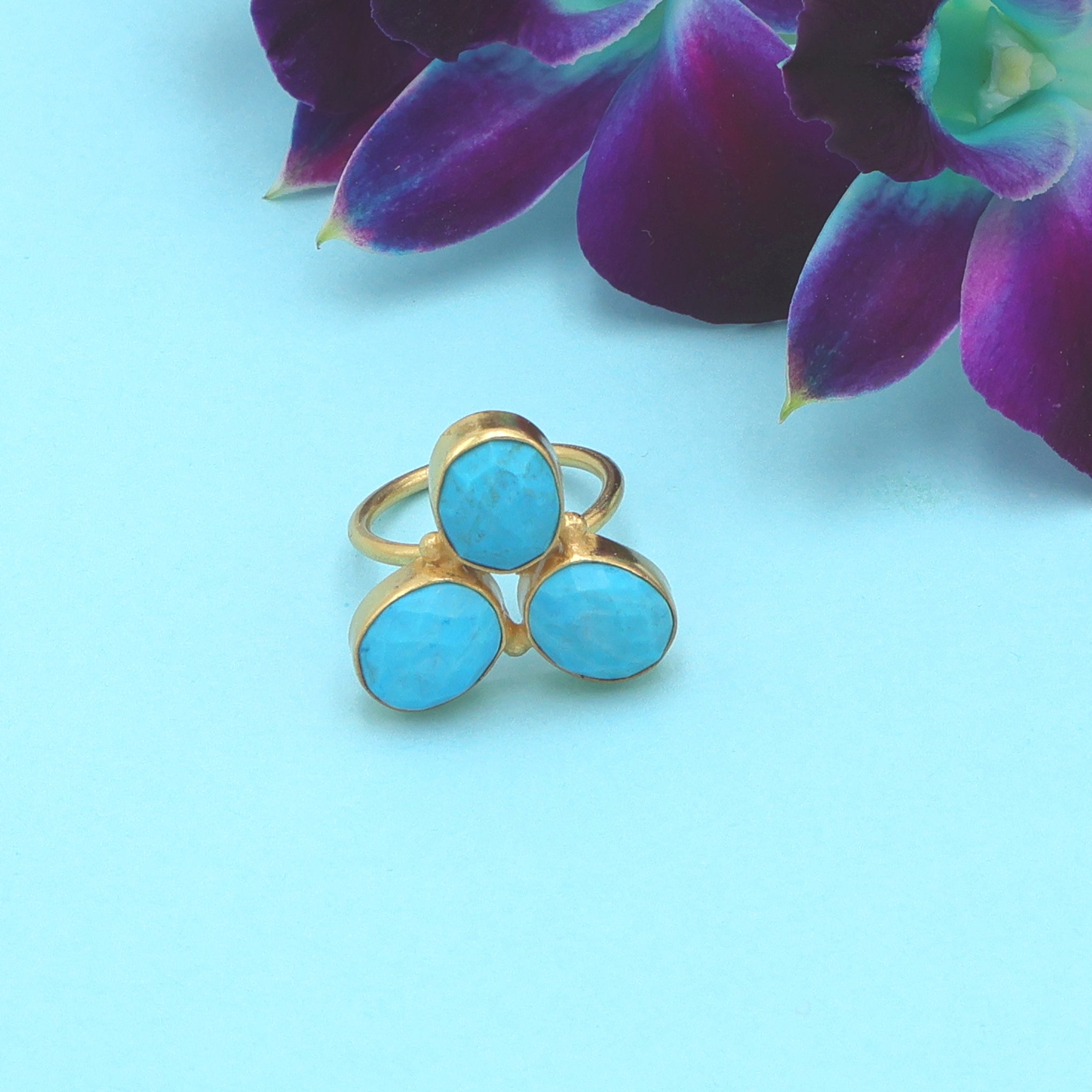 Dua Turquoise Oval Ring | Gold Plated Women’s Adjustable Statement Ring