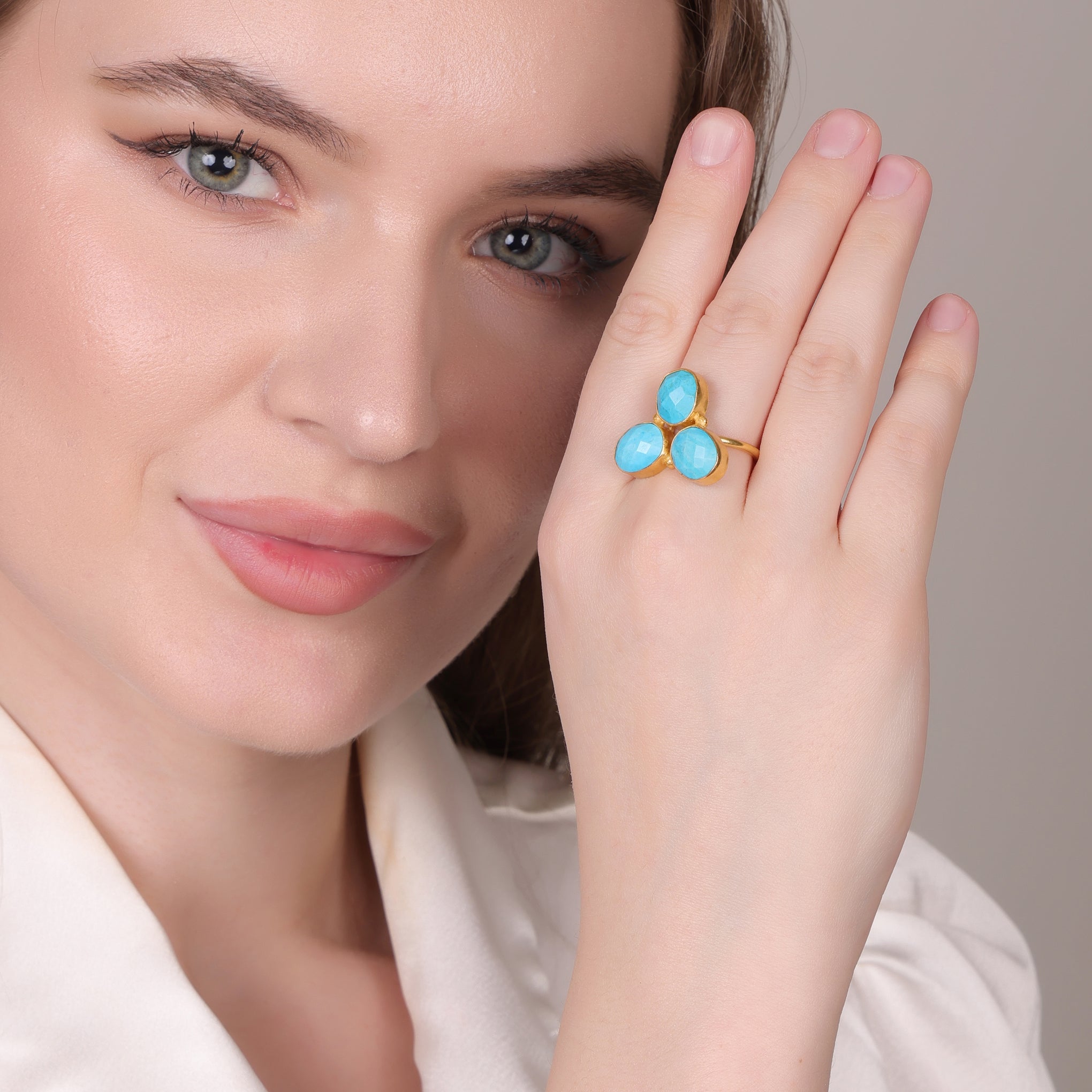 Dua Turquoise Oval Ring | Gold Plated Women’s Adjustable Statement Ring