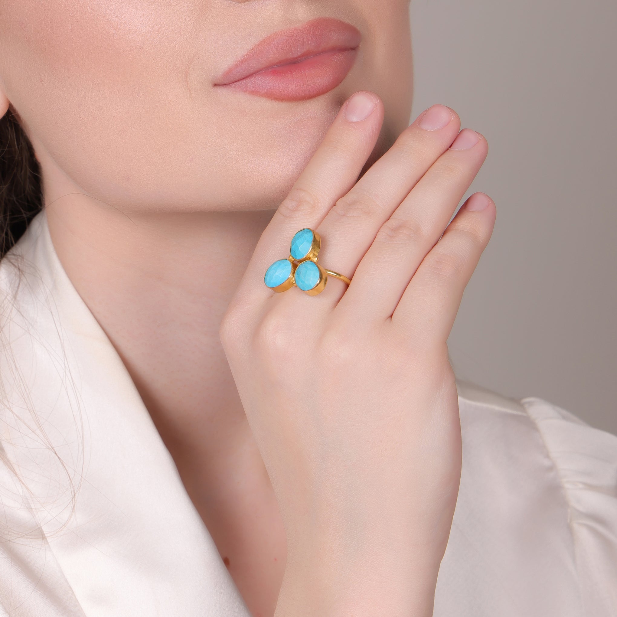 Dua Turquoise Oval Ring | Gold Plated Women’s Adjustable Statement Ring