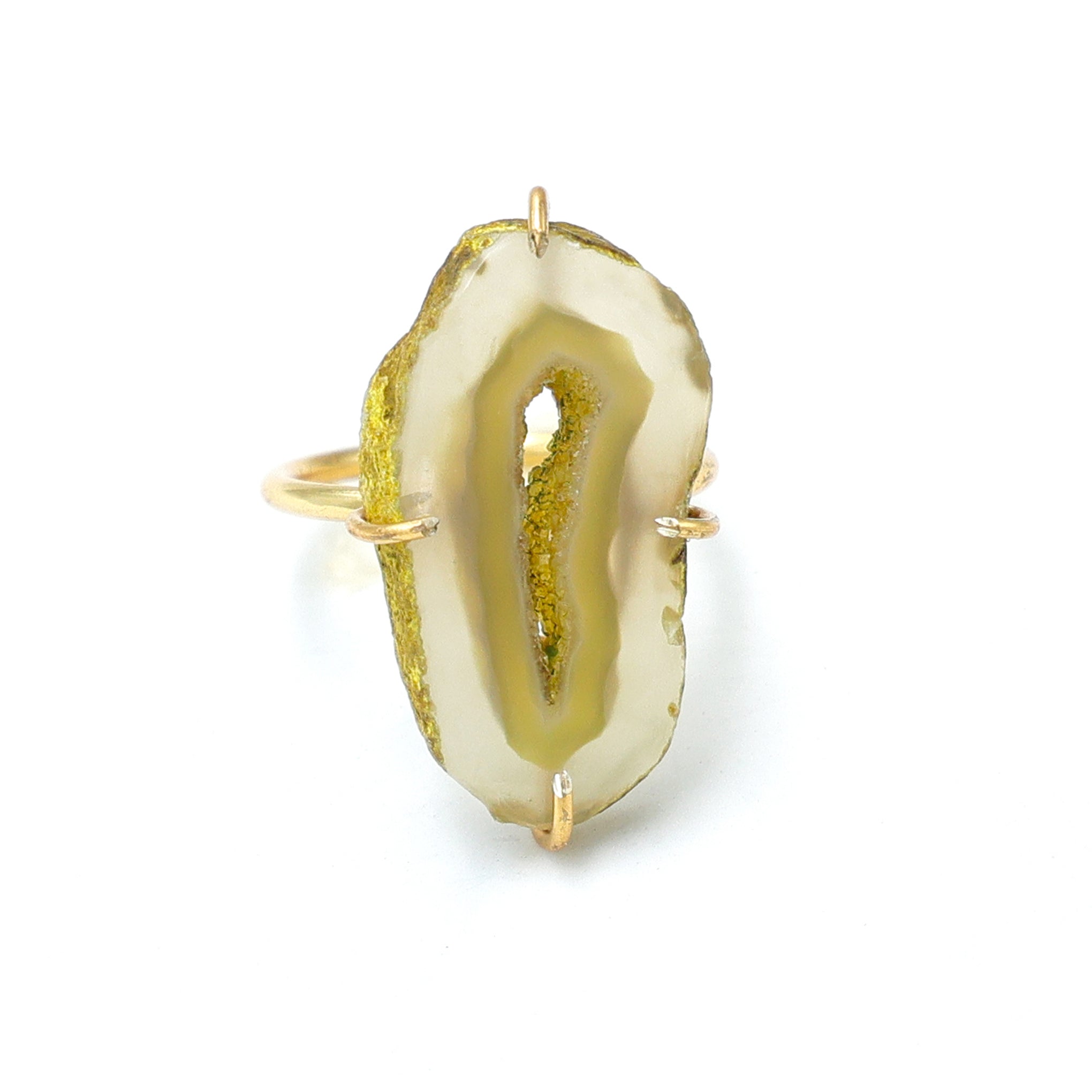 Dua Yellow Agate Gold-Plated Adjustable Ring – Contemporary Natural Stone Jewelry for Women
