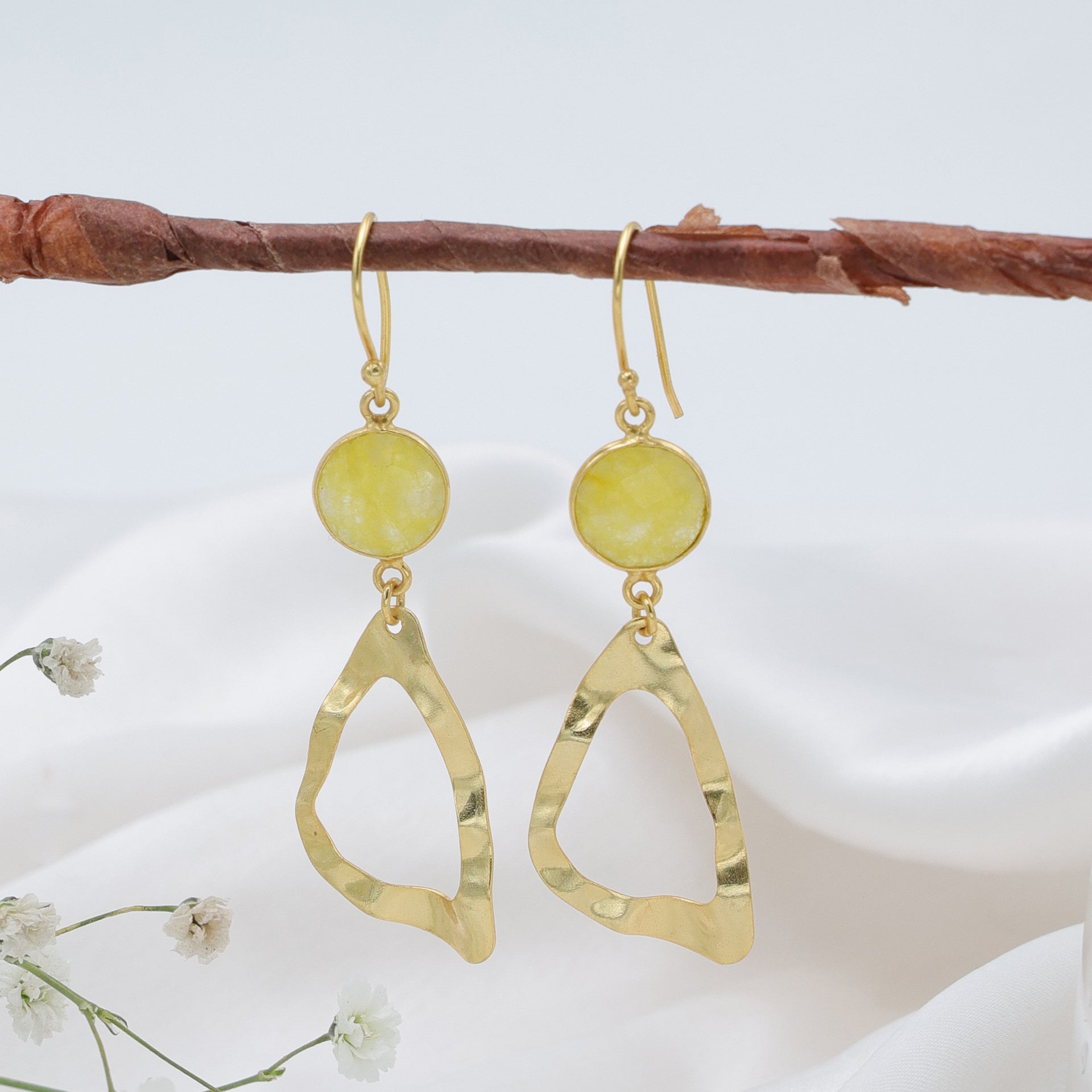 DuaYellowJadeEarringsHandcraftedGoldPlatedElegantJewelryforWomen