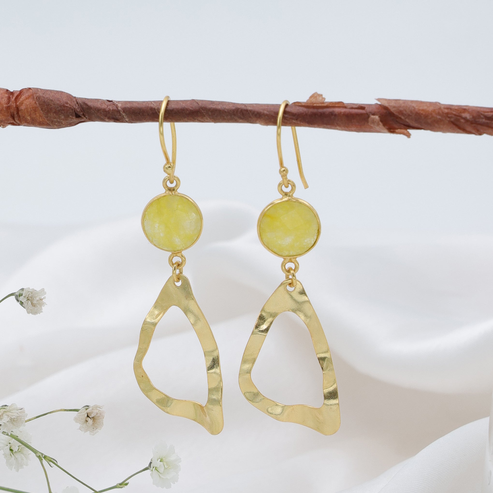 DuaYellowJadeEarringsHandcraftedGoldPlatedElegantJewelryforWomen