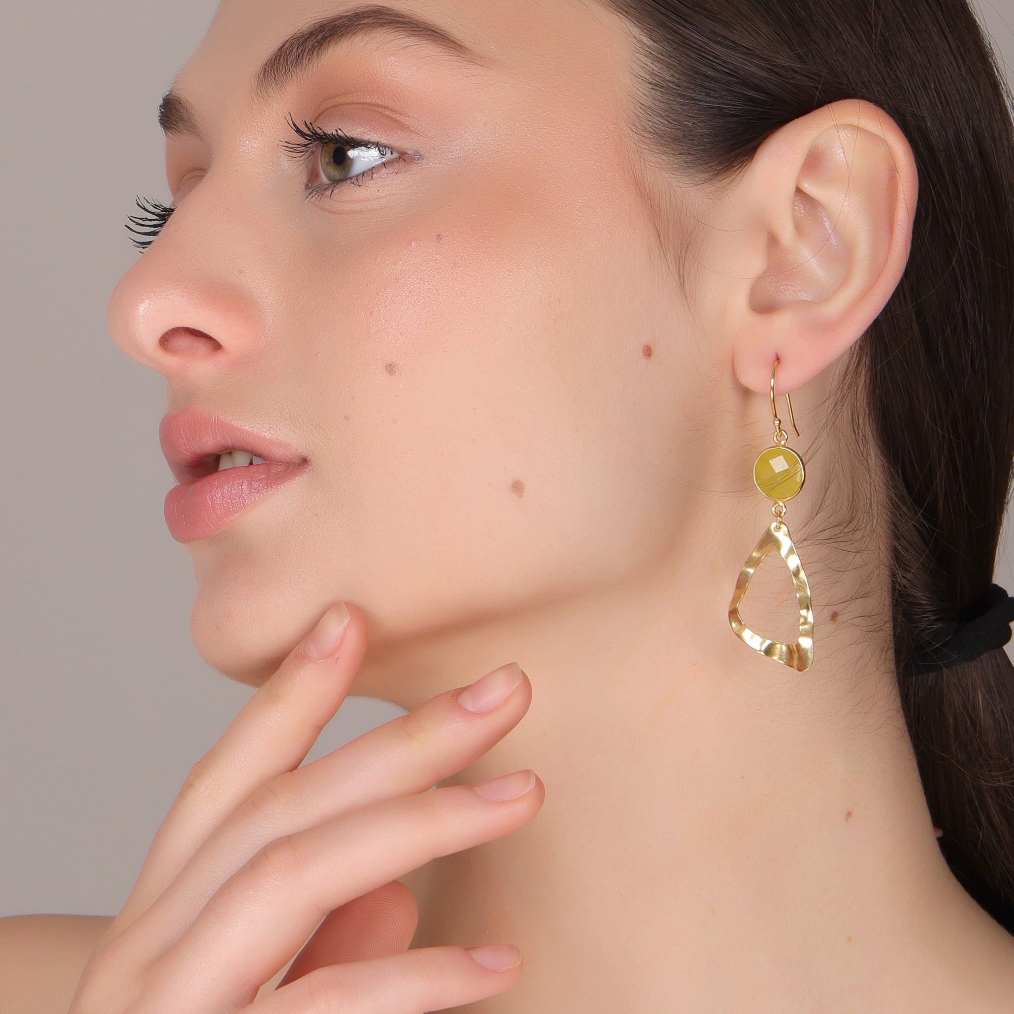 DuaYellowJadeEarringsHandcraftedGoldPlatedElegantJewelryforWomen