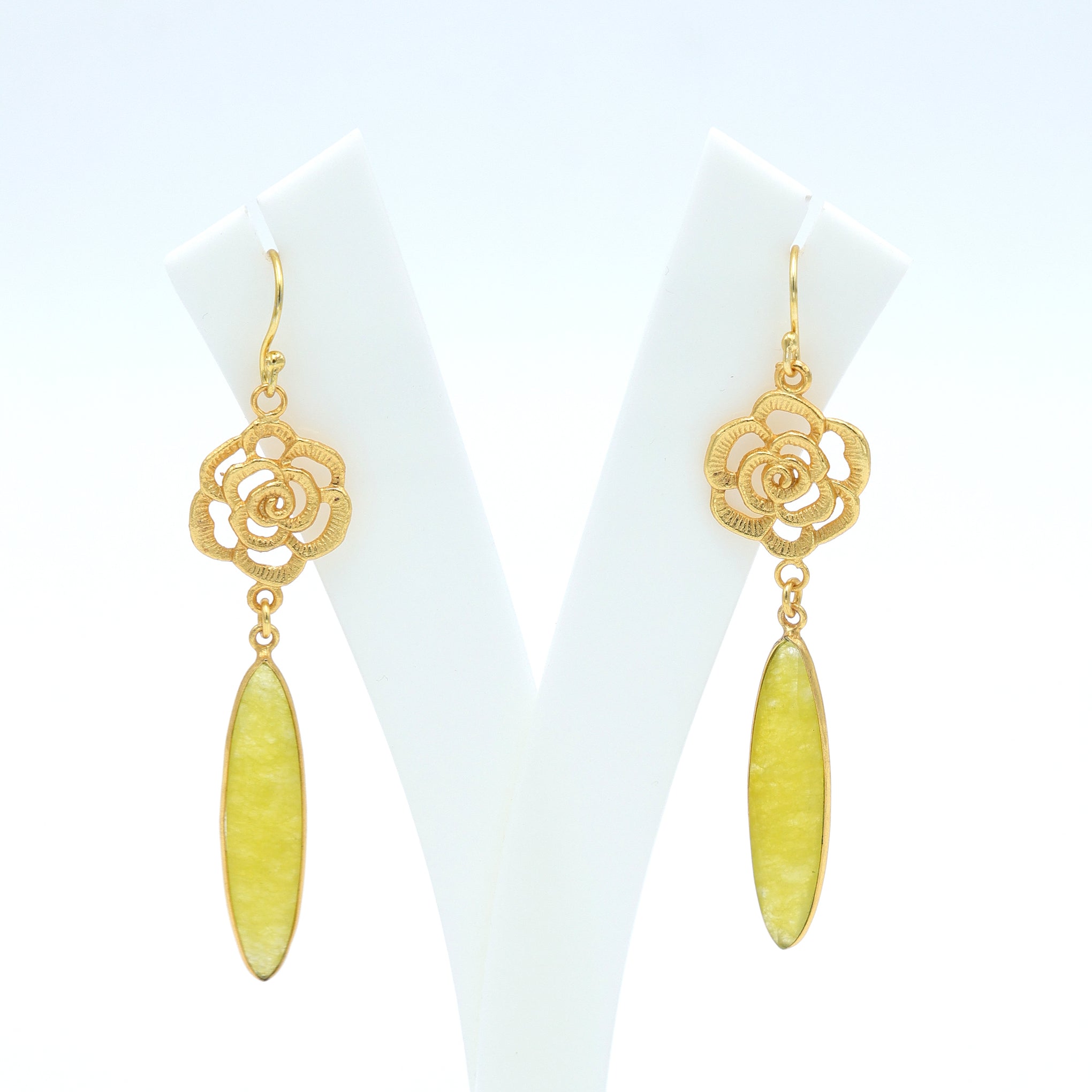 Dua Yellow Jade Flower Earrings – Handmade Gold-Plated Elegant Jewelry - Dua Online