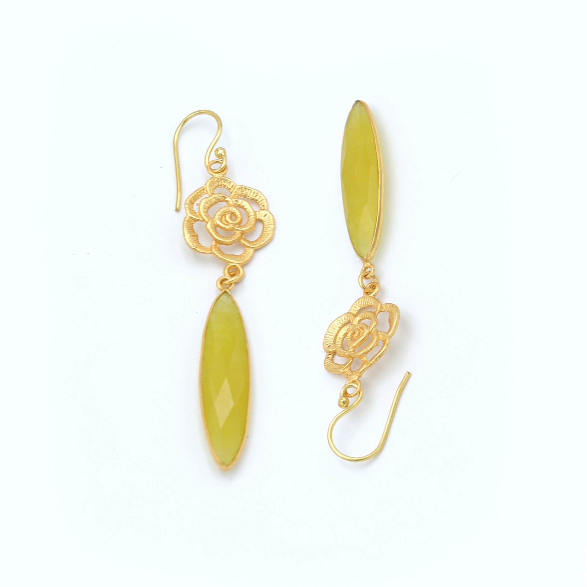 Dua Yellow Jade Flower Earrings – Handmade Gold-Plated Elegant Jewelry - Dua Online