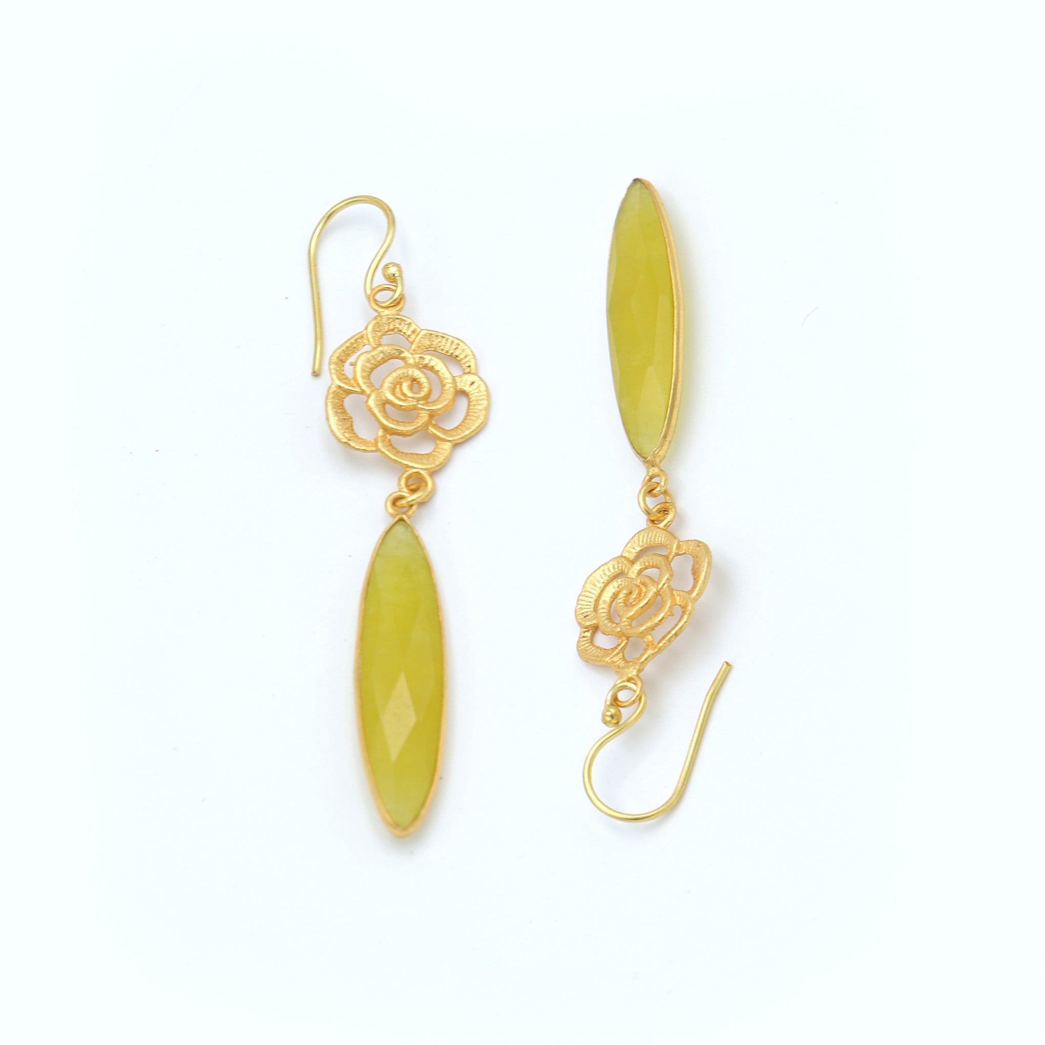 Dua Yellow Jade Flower Earrings – Handmade Gold-Plated Elegant Jewelry - Dua Online