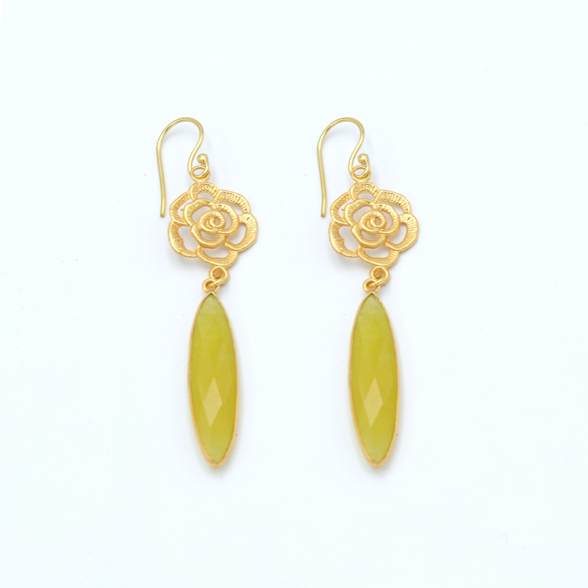 Dua Yellow Jade Flower Earrings – Handmade Gold-Plated Elegant Jewelry - Dua Online