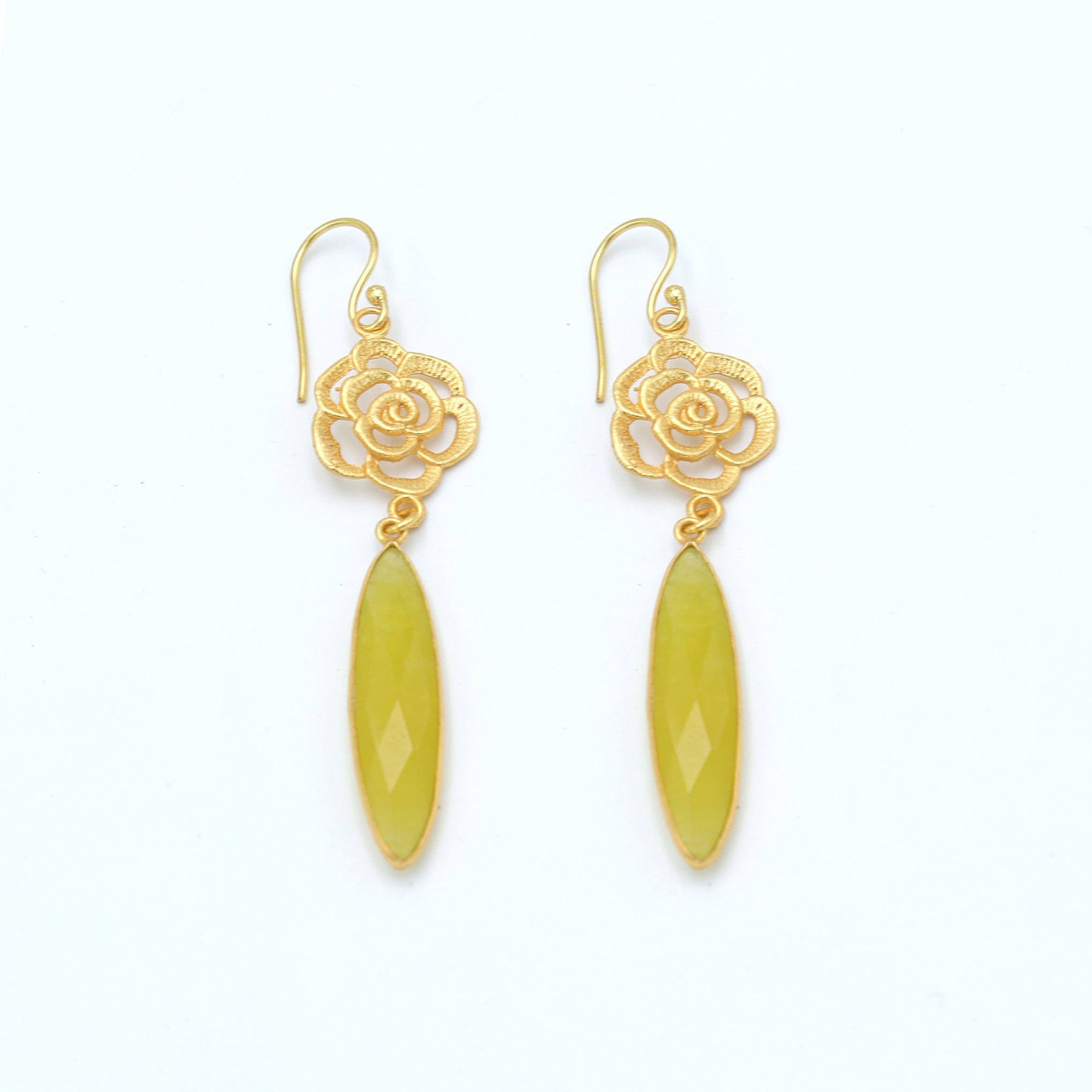 Dua Yellow Jade Flower Earrings – Handmade Gold-Plated Elegant Jewelry - Dua Online