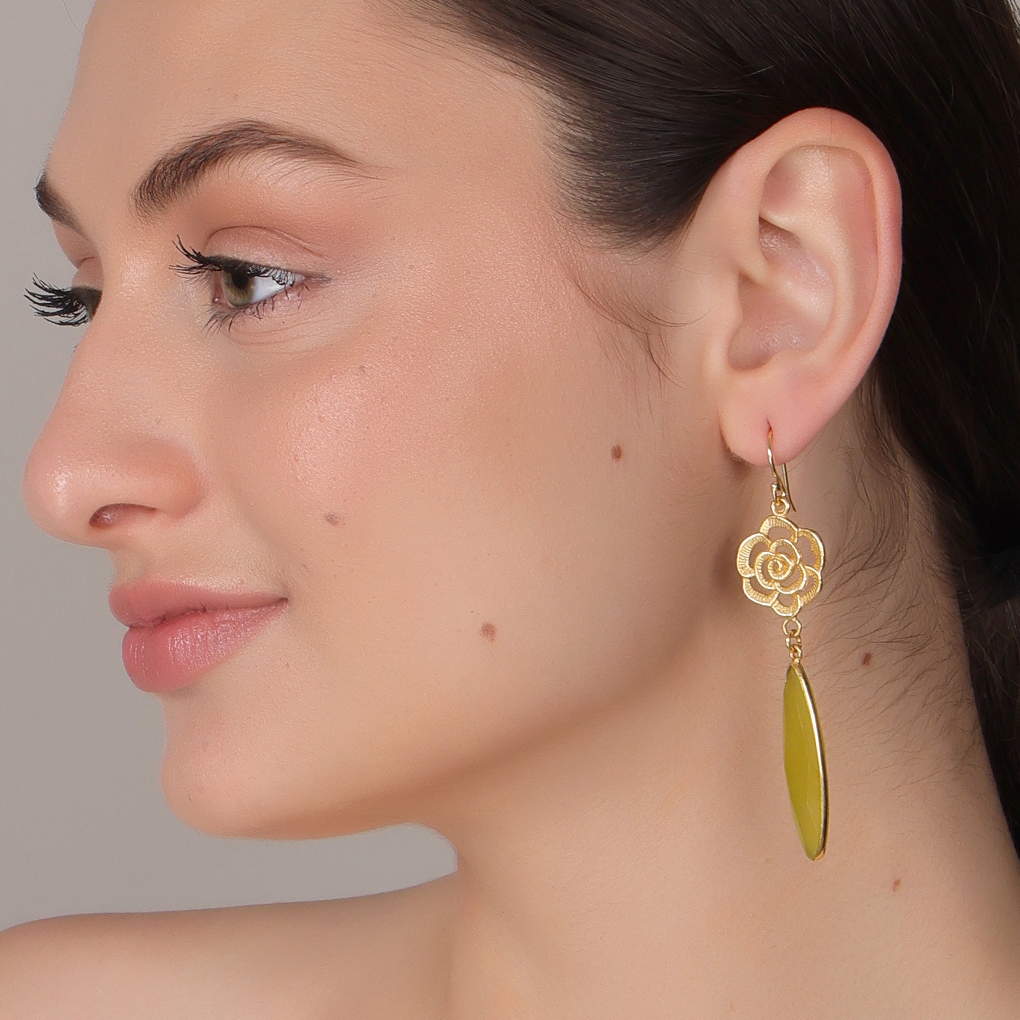 Dua Yellow Jade Flower Earrings – Handmade Gold-Plated Elegant Jewelry - Dua Online