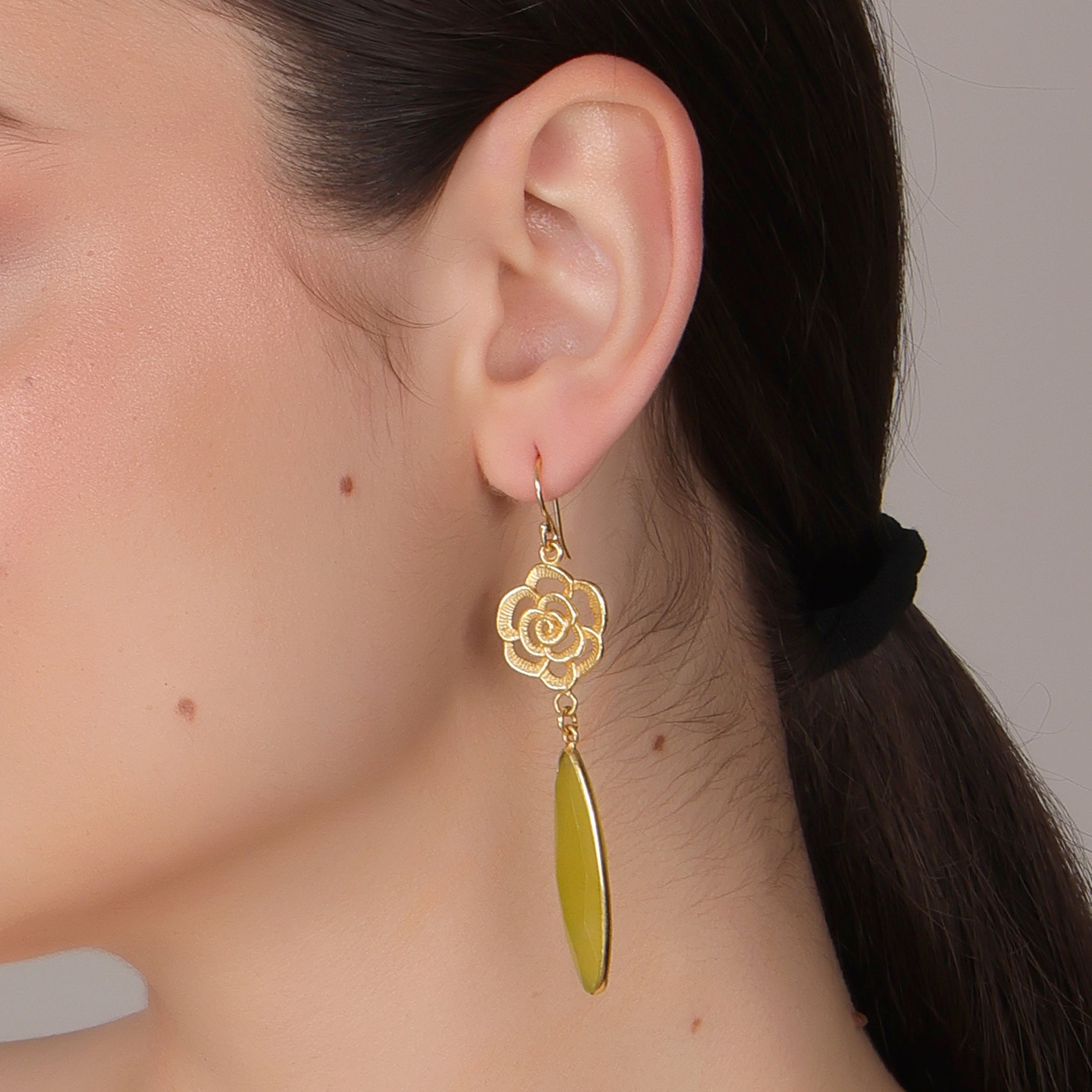 Dua Yellow Jade Flower Earrings – Handmade Gold-Plated Elegant Jewelry - Dua Online