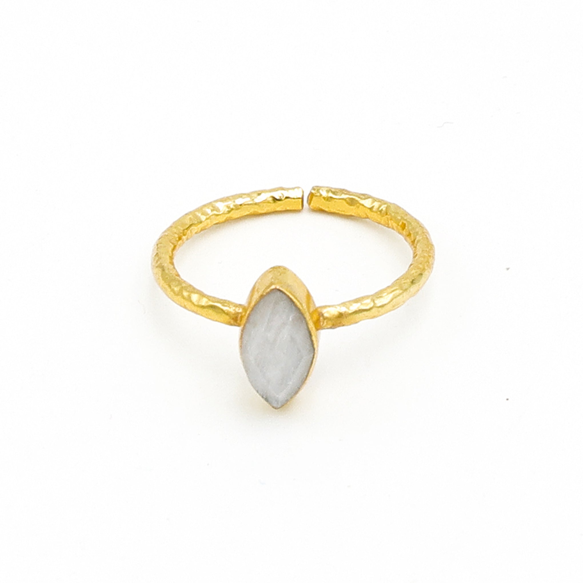 Rainbow Moonstone Marquise Ring – Contemporary Gold-Plated Adjustable Design