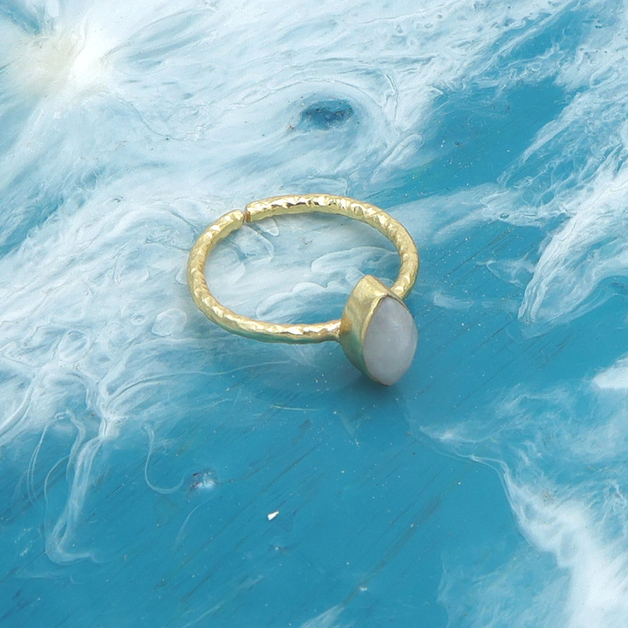 Rainbow Moonstone Marquise Ring – Contemporary Gold-Plated Adjustable Design