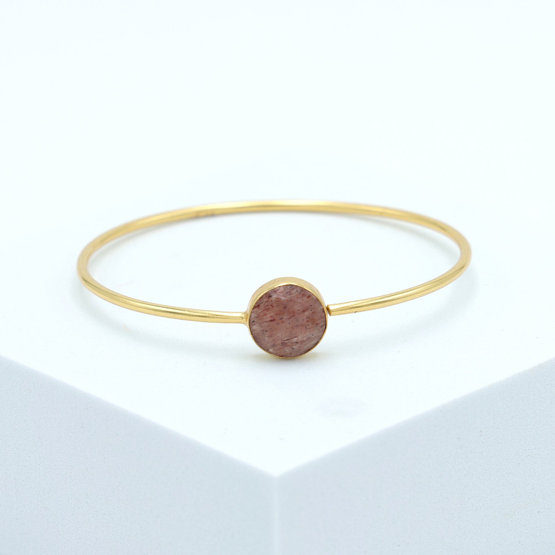 StrawberryQuartzBangleBraceletGoldPlatedBrassBrownCrystalJewelry