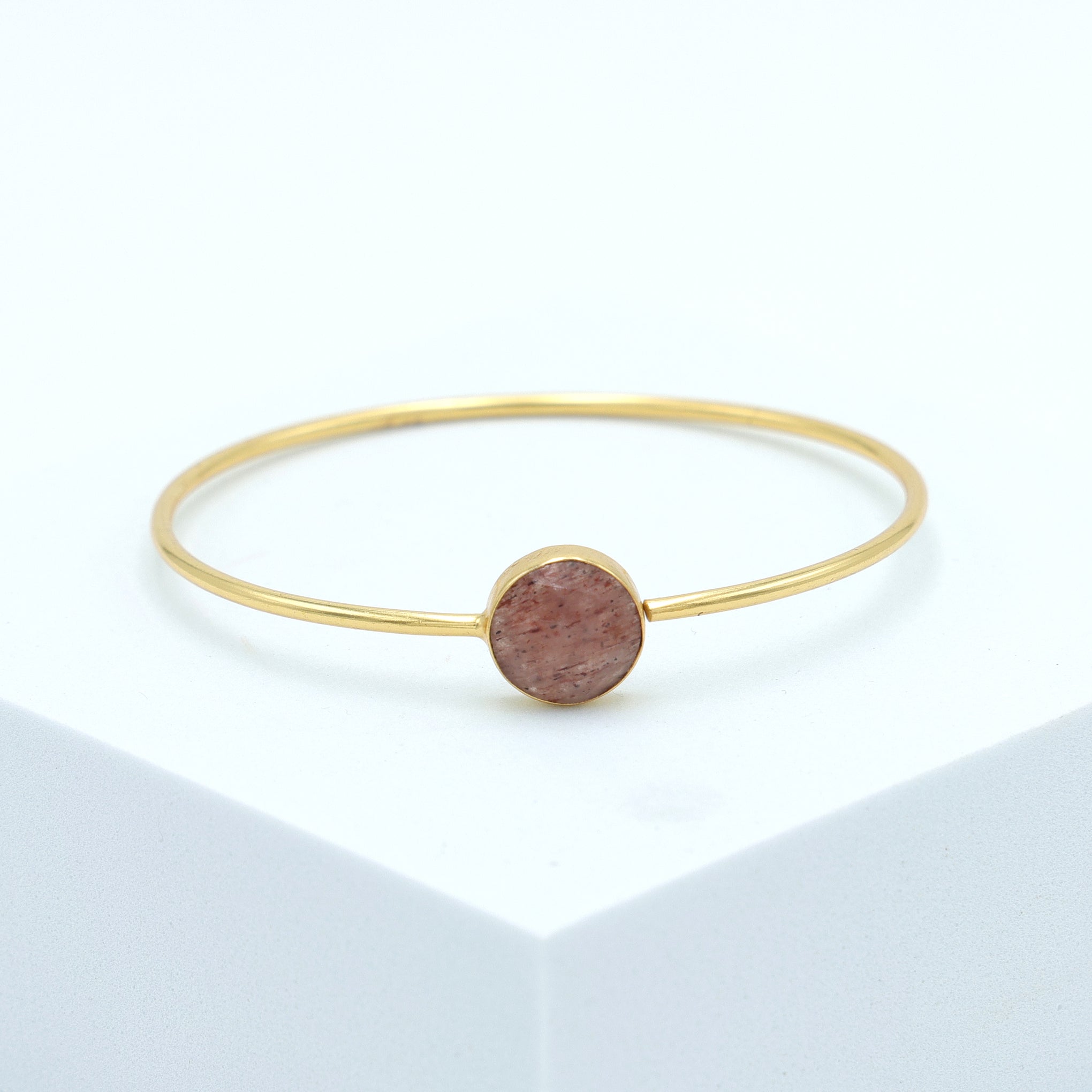 StrawberryQuartzBangleBraceletGoldPlatedBrassBrownCrystalJewelry