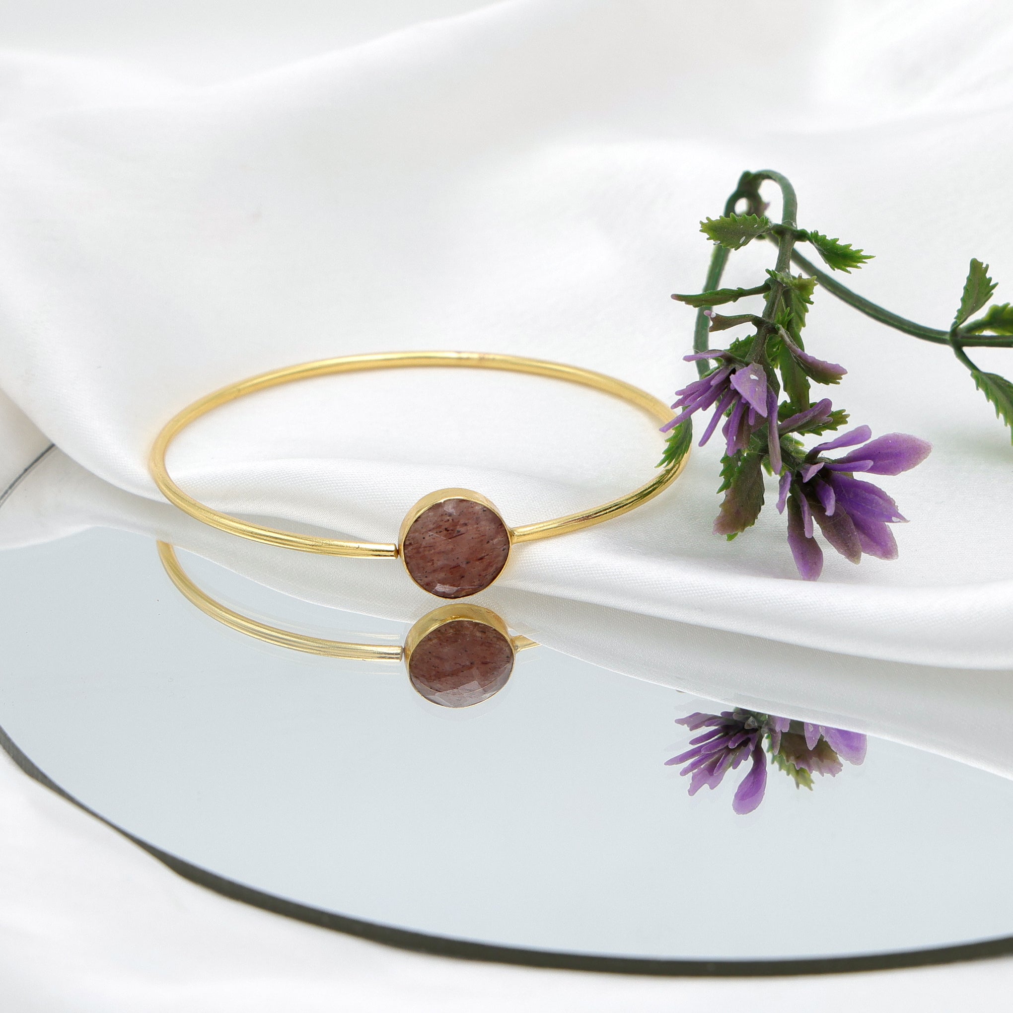 StrawberryQuartzBangleBraceletGoldPlatedBrassBrownCrystalJewelry