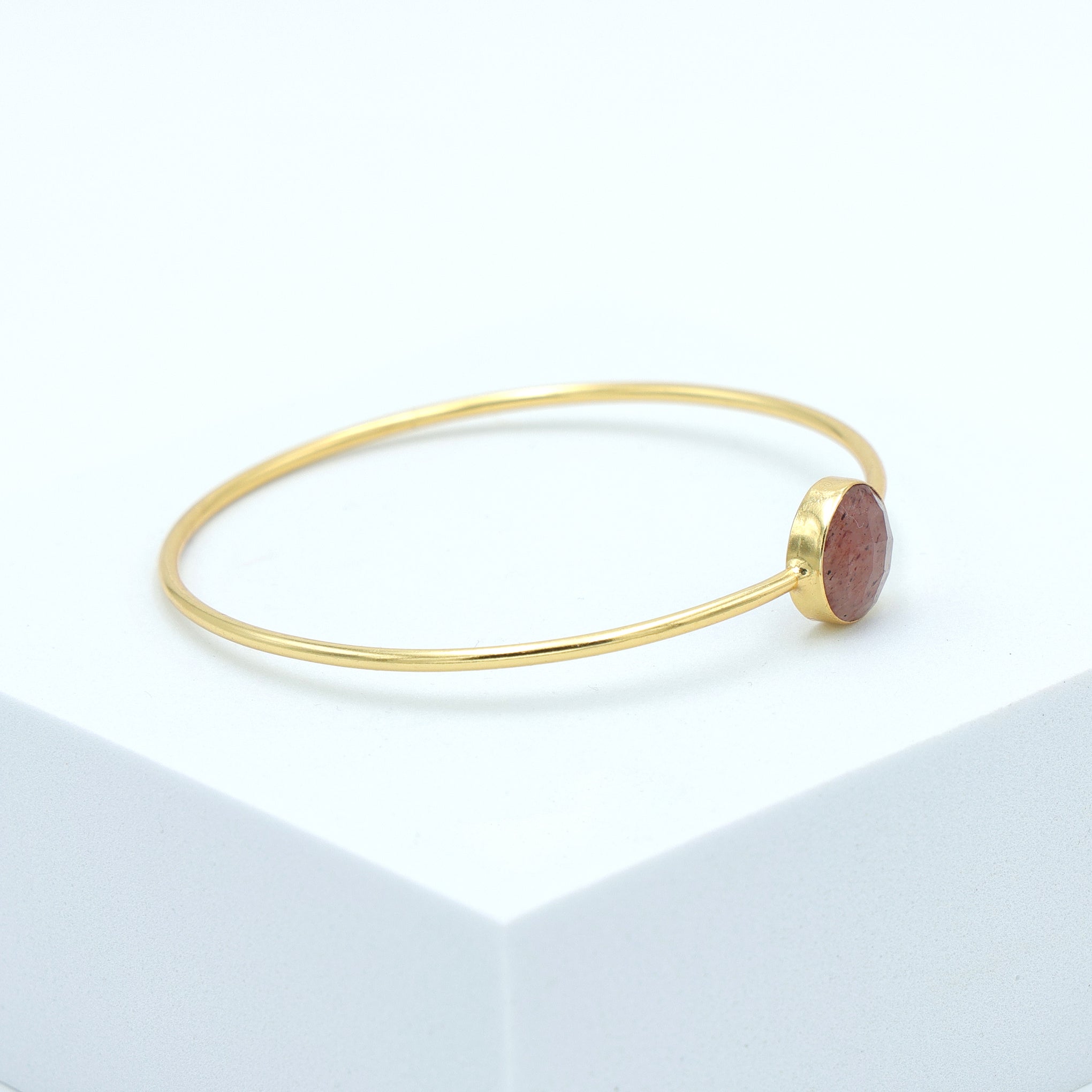 StrawberryQuartzBangleBraceletGoldPlatedBrassBrownCrystalJewelry