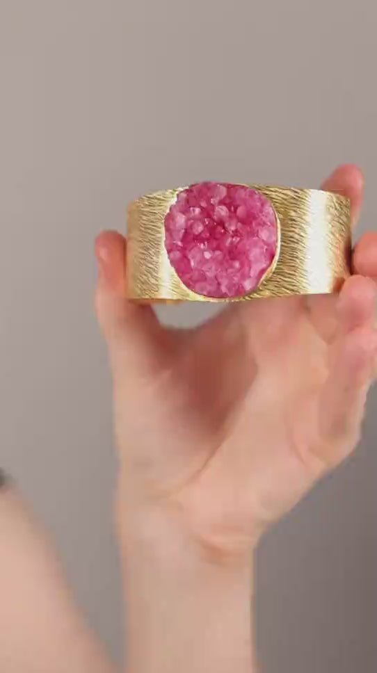 Dua Drusy Gold-Plated Bangle – Natural Agate Gemstone Jewelry for Women